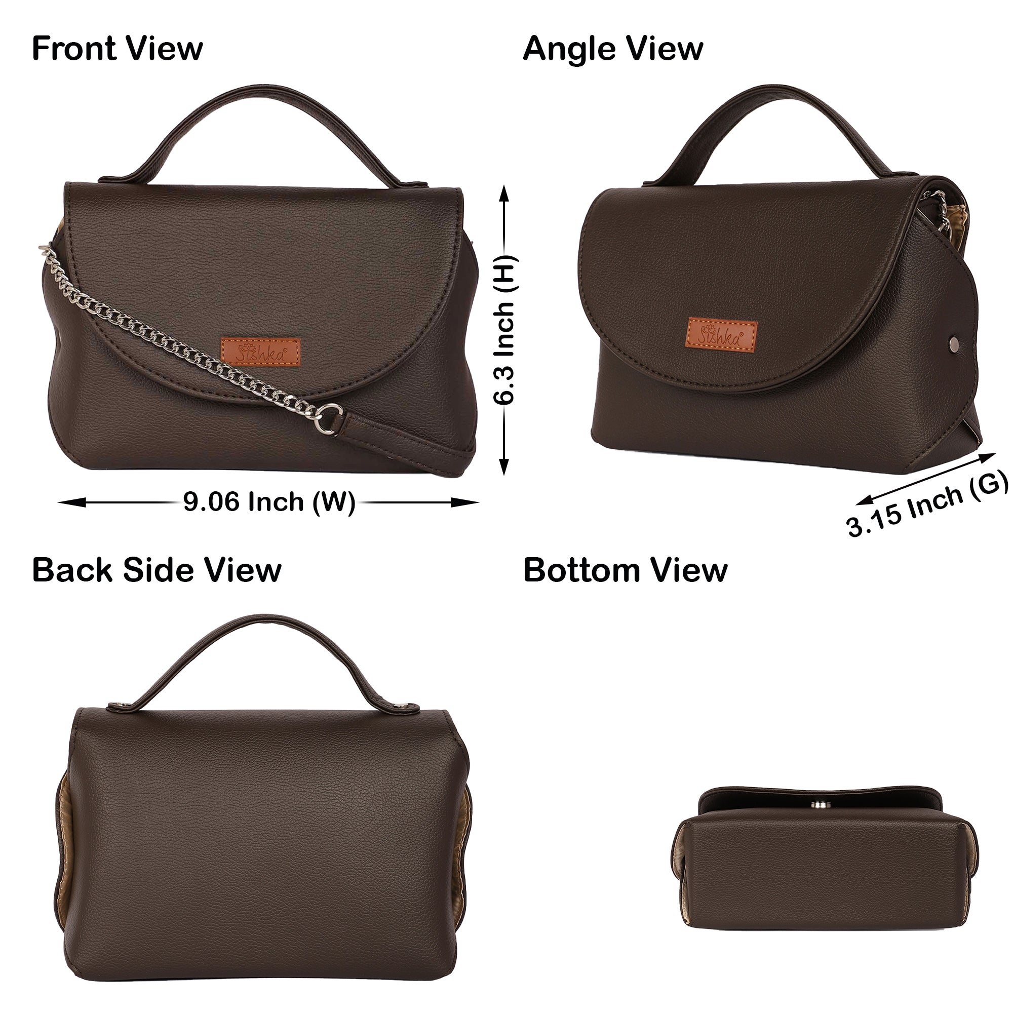 Brown Vegan Leather Crossbody Sling Bag – Women’s Chain Strap Shoulder Handbag