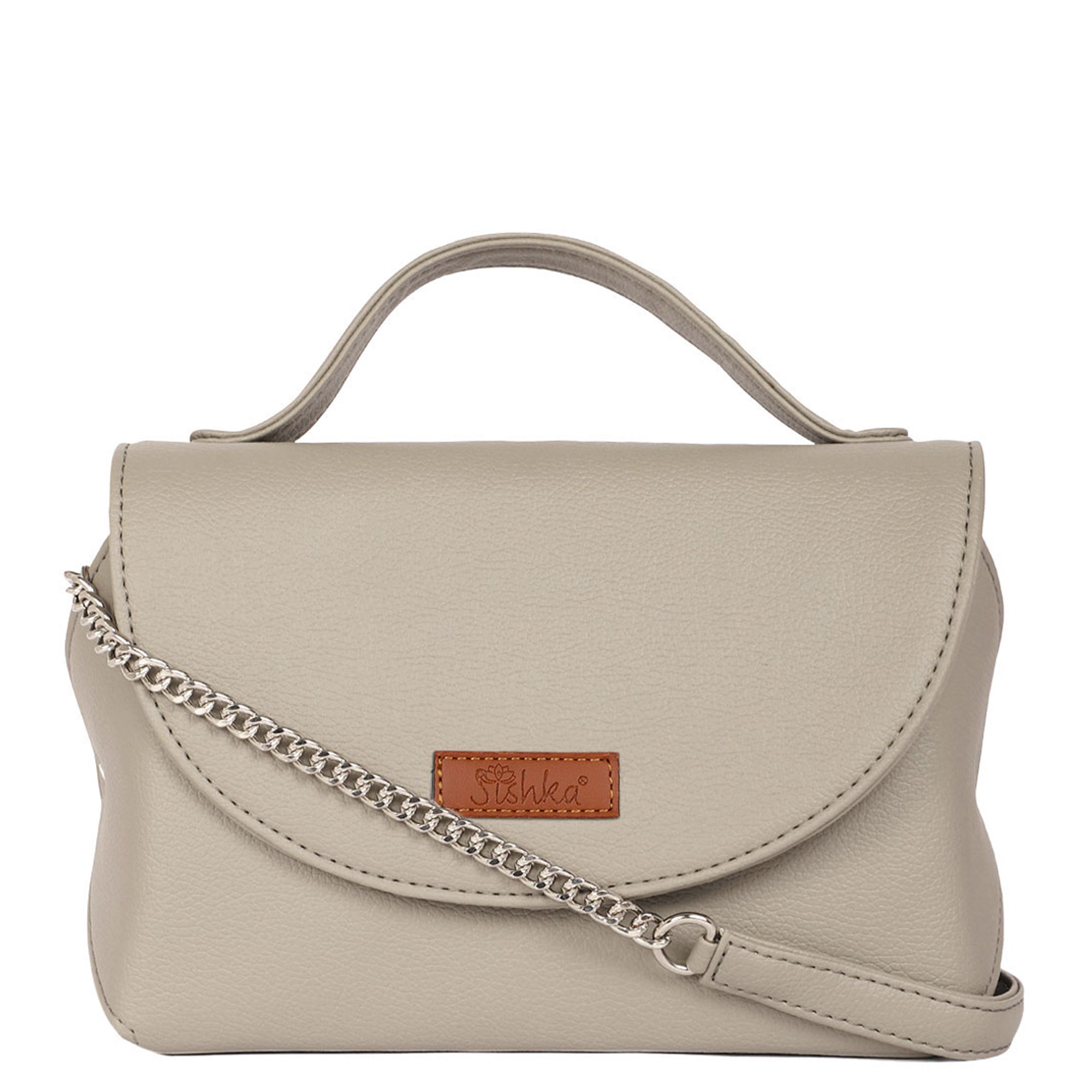 Sishka Grey Vegan Leather Crossbody Sling Bag – Women’s Handbag with Strap and Top Handle