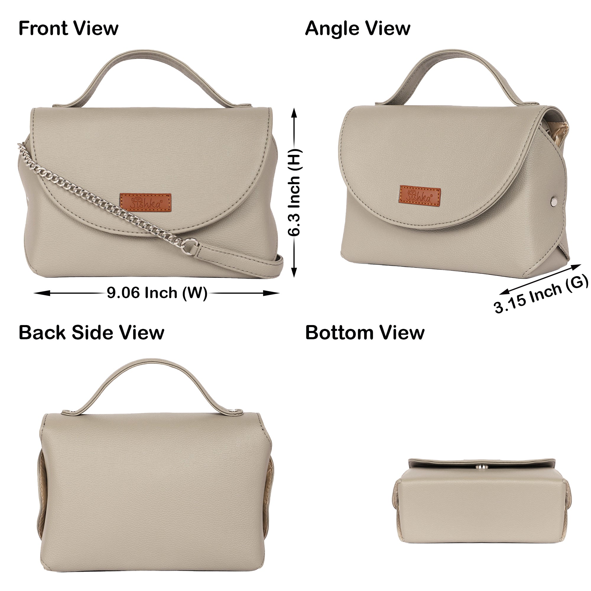 Grey Vegan Leather Crossbody Sling Bag – Women’s Chain Strap Shoulder Handbag