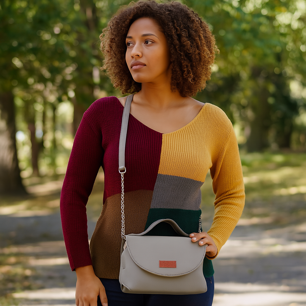 Sishka Grey Vegan Leather Crossbody Sling Bag – Women’s Handbag with Strap and Top Handle