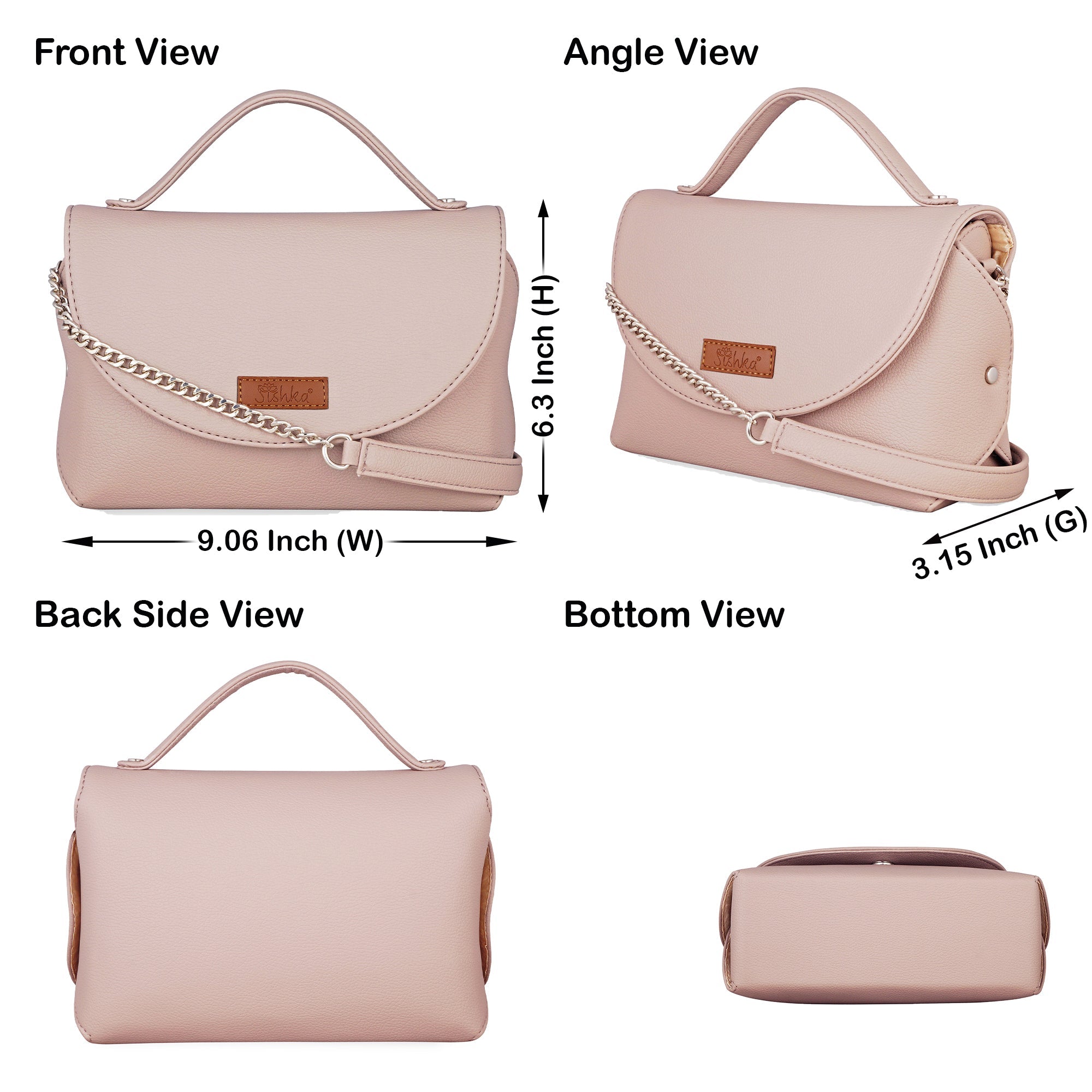 Mauve Vegan Leather Crossbody Sling Bag – Women’s Chain Strap Shoulder Handbag