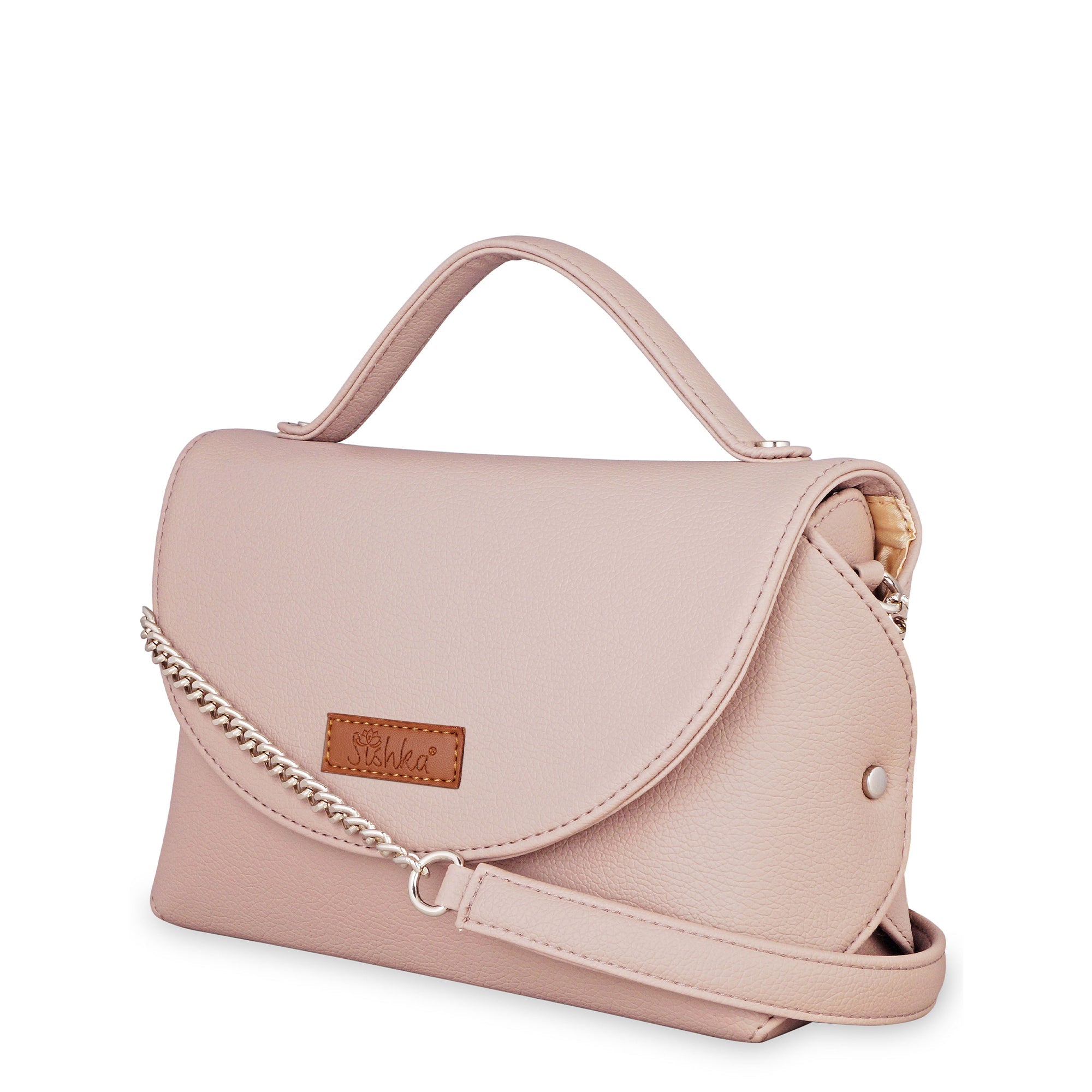 Mauve Vegan Leather Crossbody Sling Bag – Women’s Chain Strap Shoulder Handbag
