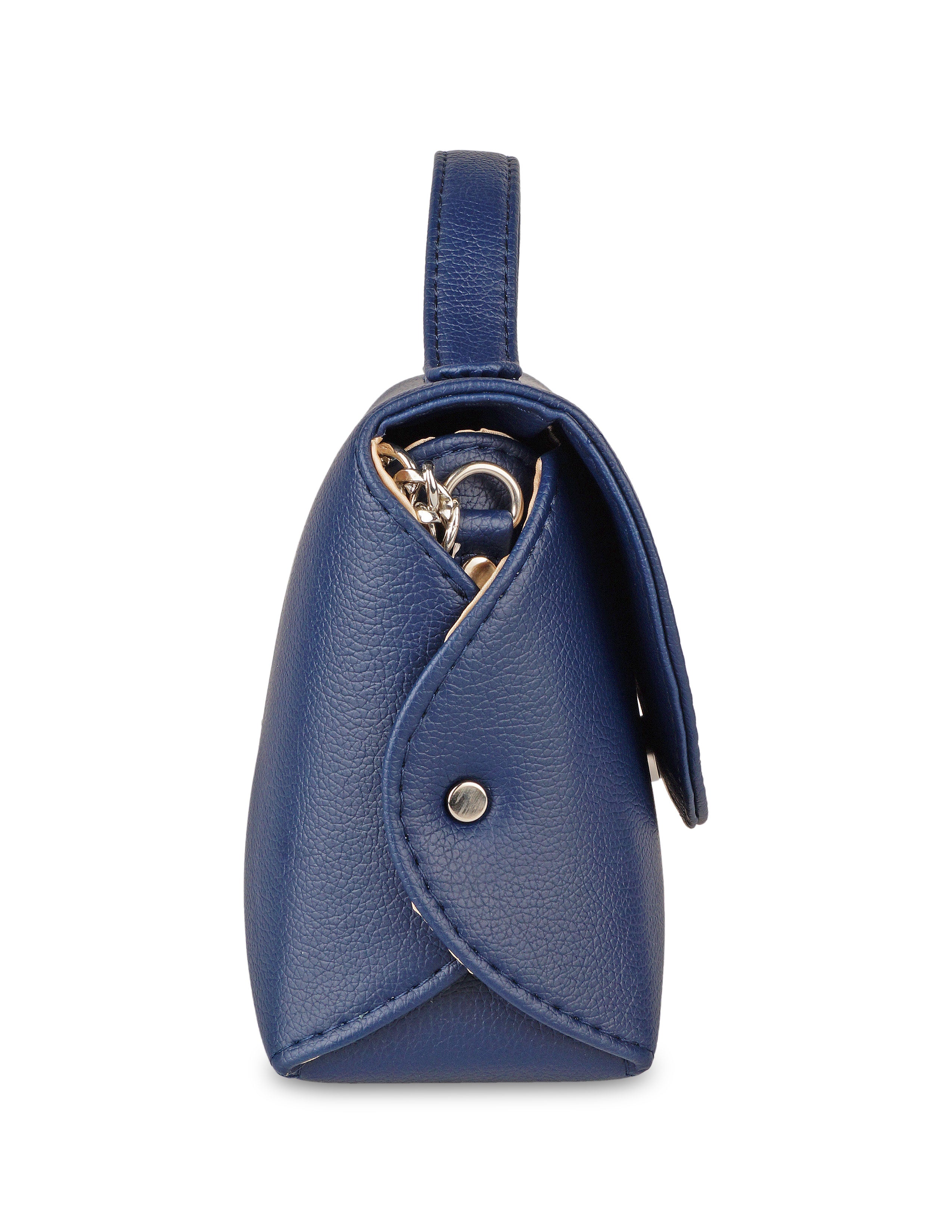 Blue Vegan Leather Crossbody Sling Bag – Women’s Chain Strap Shoulder Handbag