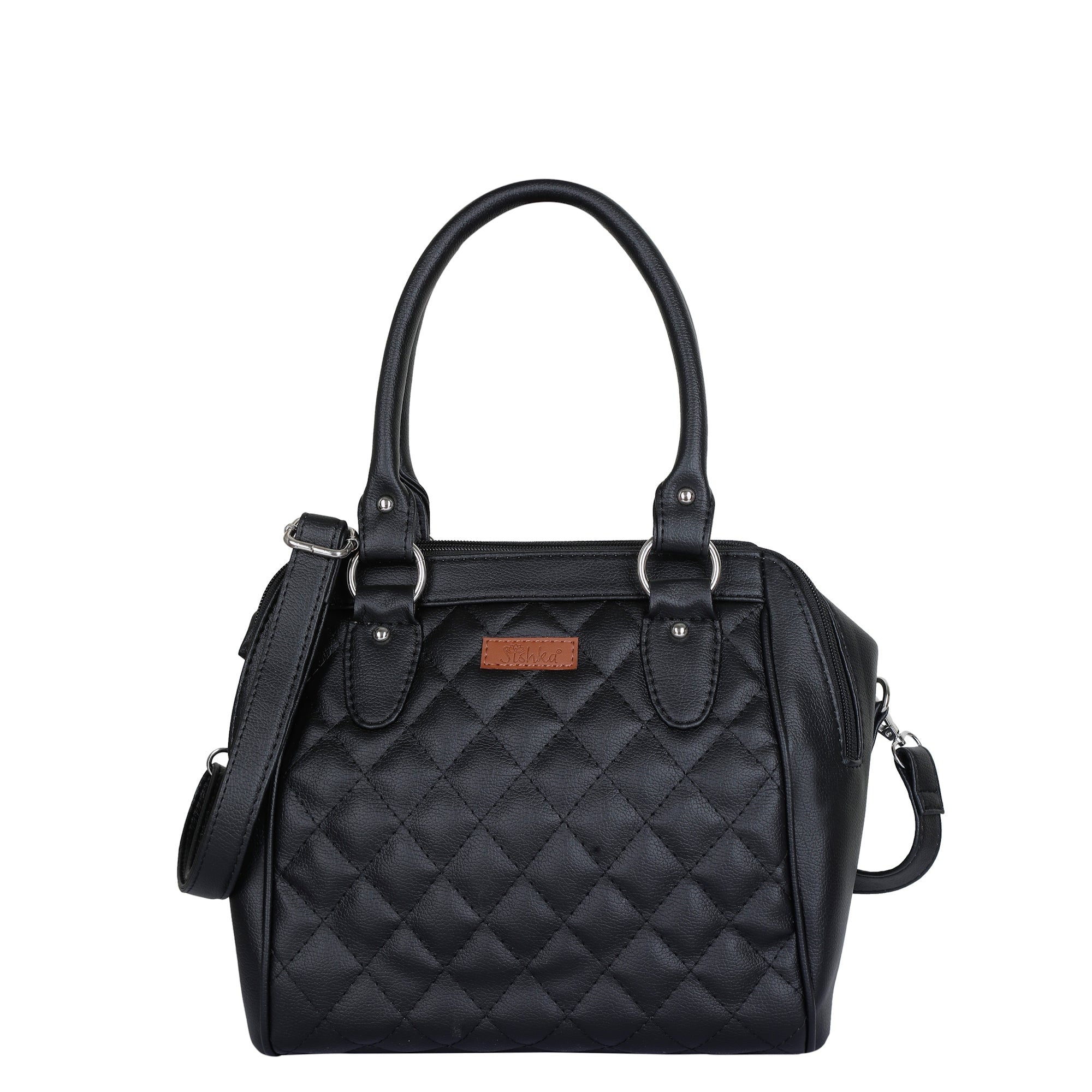 Black Vegan Leather Handbag for Women – Sishka Top Handle Satchel with Crossbody Strap