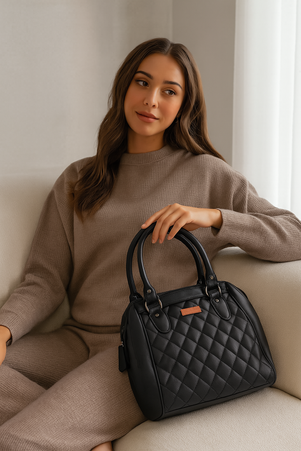 Black Vegan Leather Handbag for Women – Sishka Top Handle Satchel with Crossbody Strap