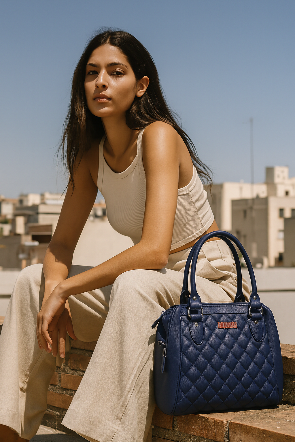 Blue Women’s Handbag – Sishka Vegan Leather Crossbody Satchel with Top Handle & Adjustable Strap