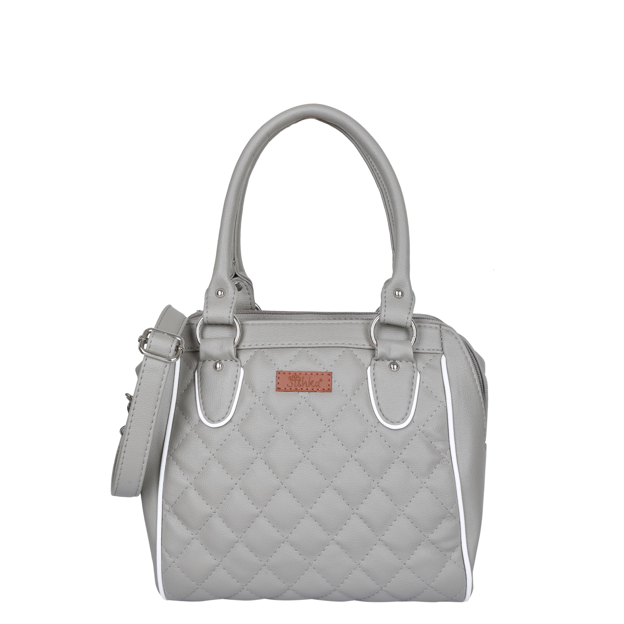 Grey Vegan Leather Hand Bag – Sishka Women’s Top Handle Crossbody Purse with Adjustable Strap