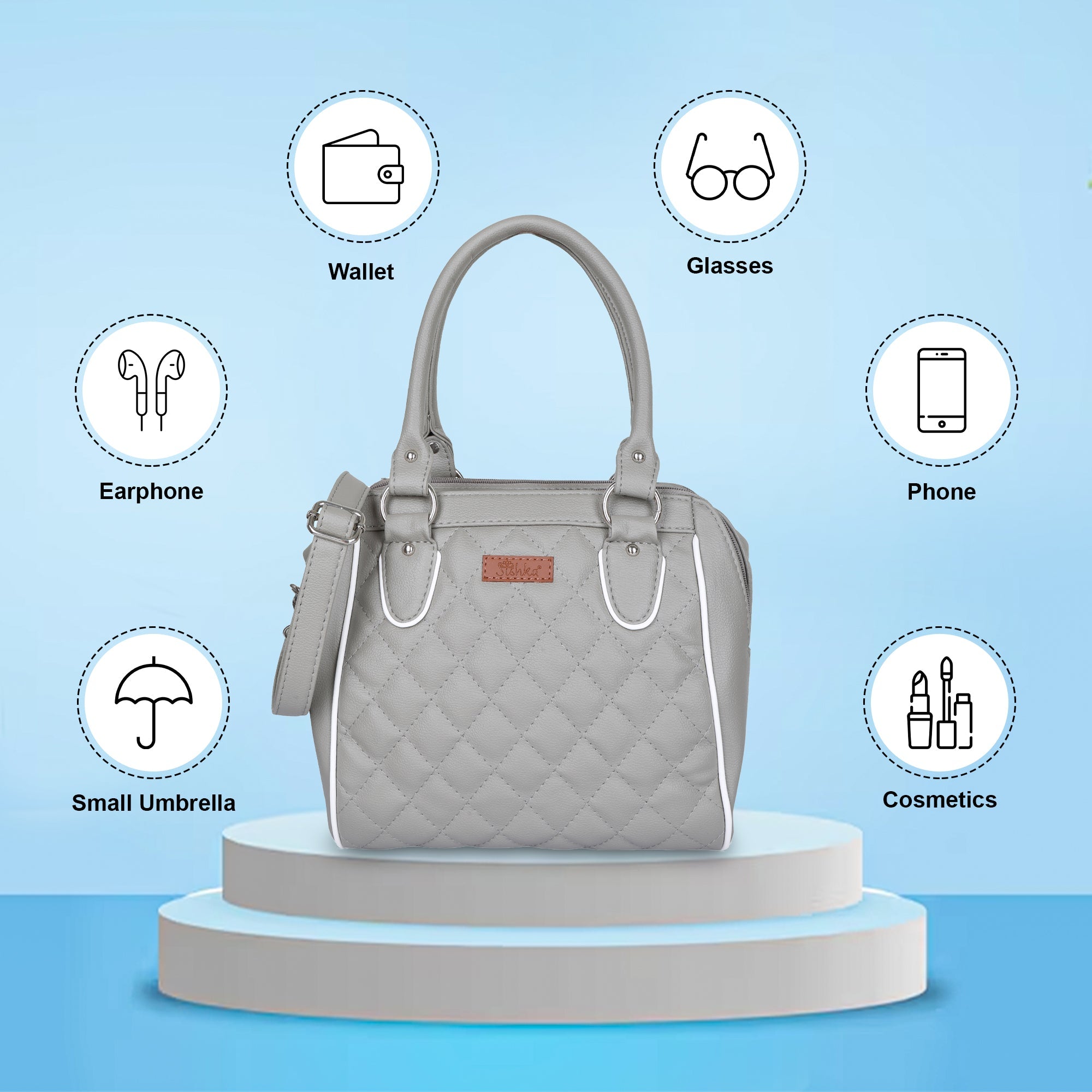 Grey Vegan Leather Handbag – Women’s Top Handle Satchel with Shoulder Strap