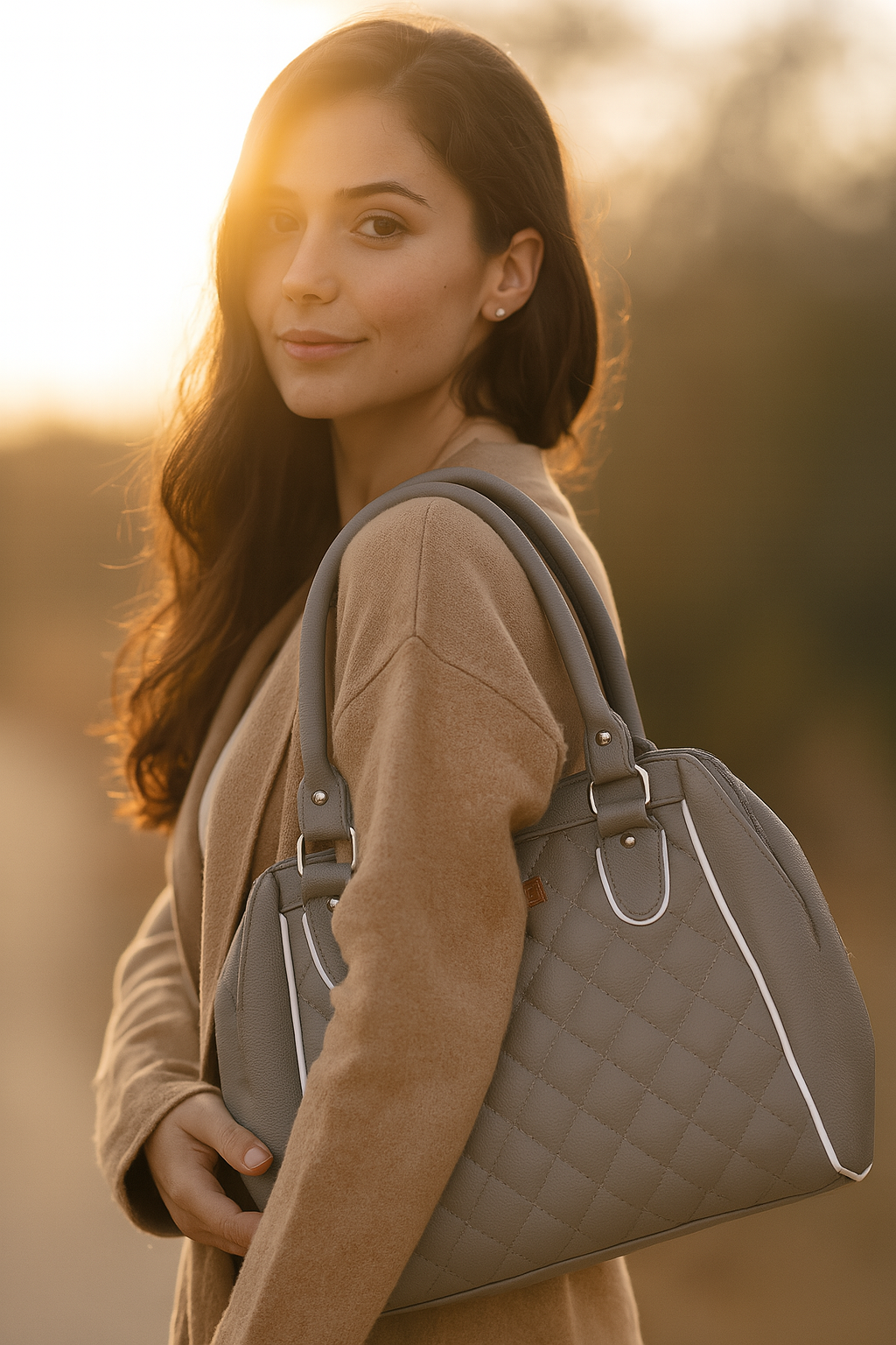 Grey Vegan Leather Hand Bag – Sishka Women’s Top Handle Crossbody Purse with Adjustable Strap
