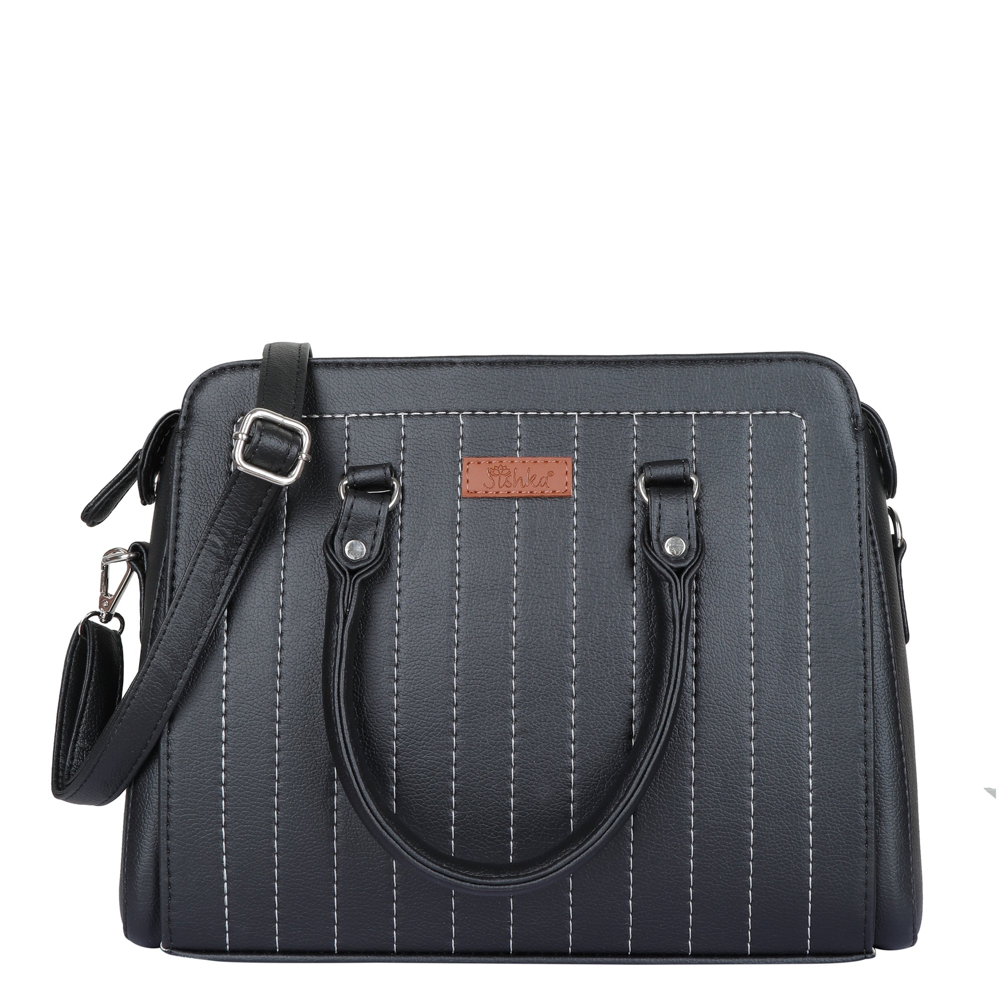 Sishka Black Leather Top-Handle Handbag for Women – Crossbody Purse
