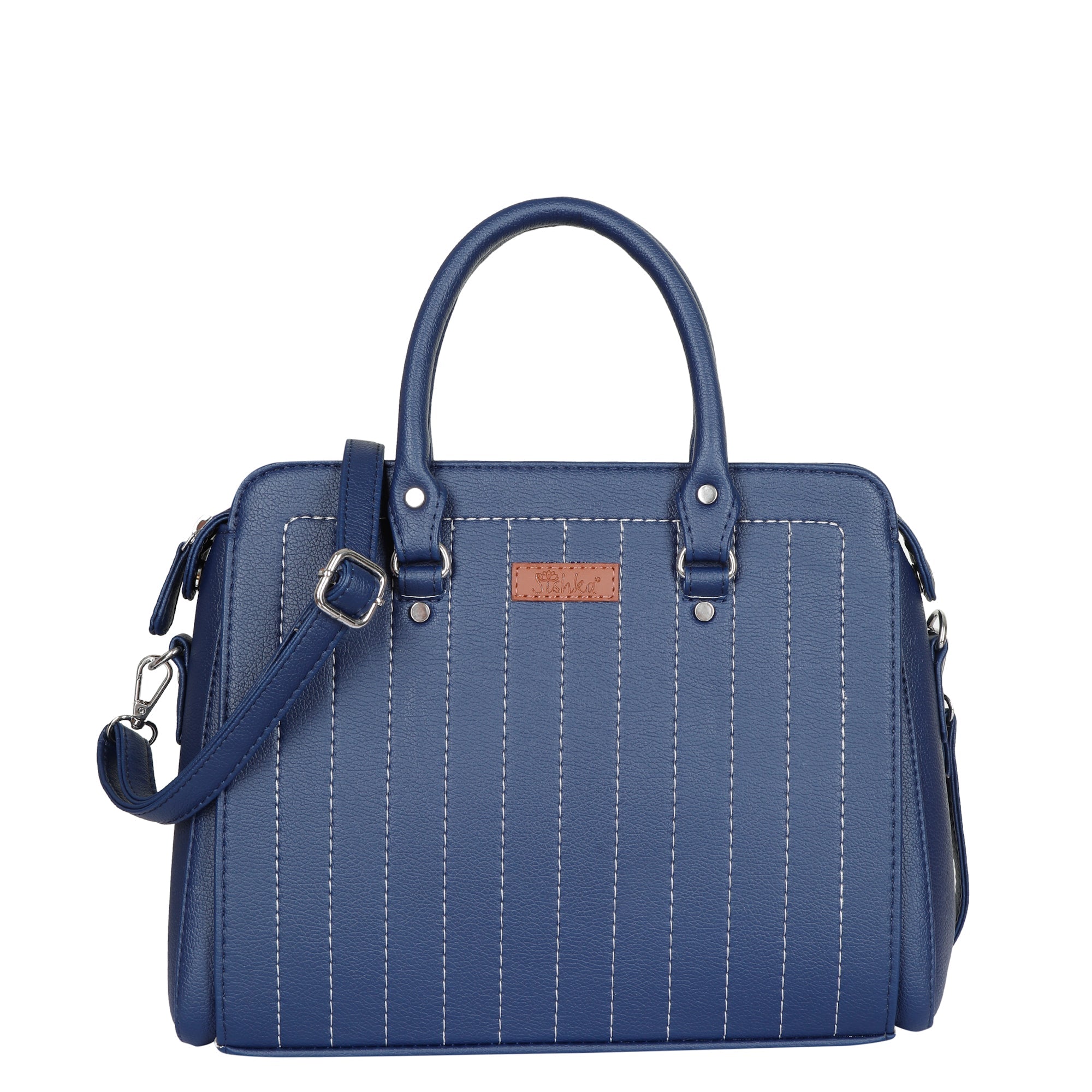 Sishka Blue Leather Ladies Handbag – Top-Handle Design with Crossbody Strap