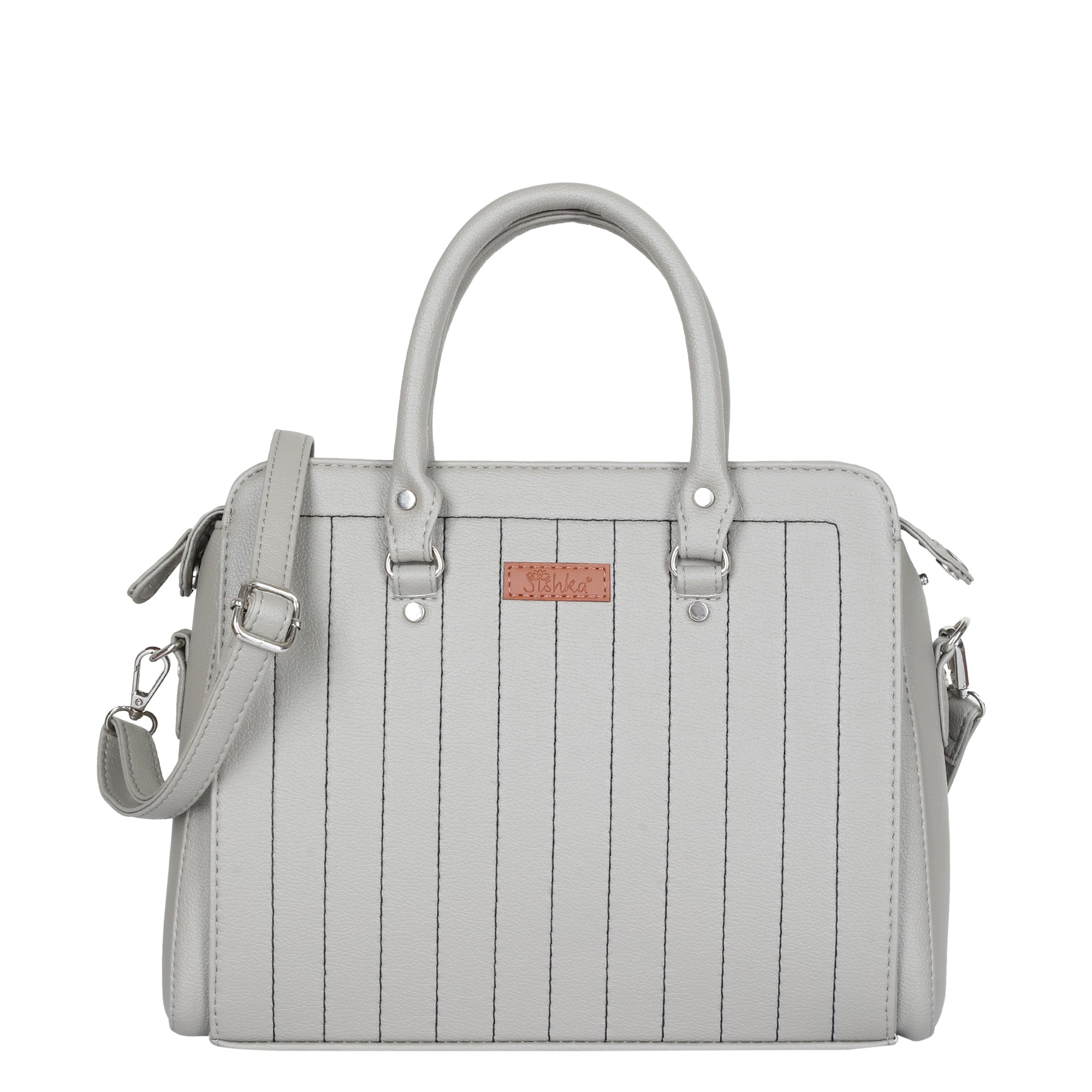 Sishka Grey Leather Purse for Women – Top-Handle Crossbody Handbag