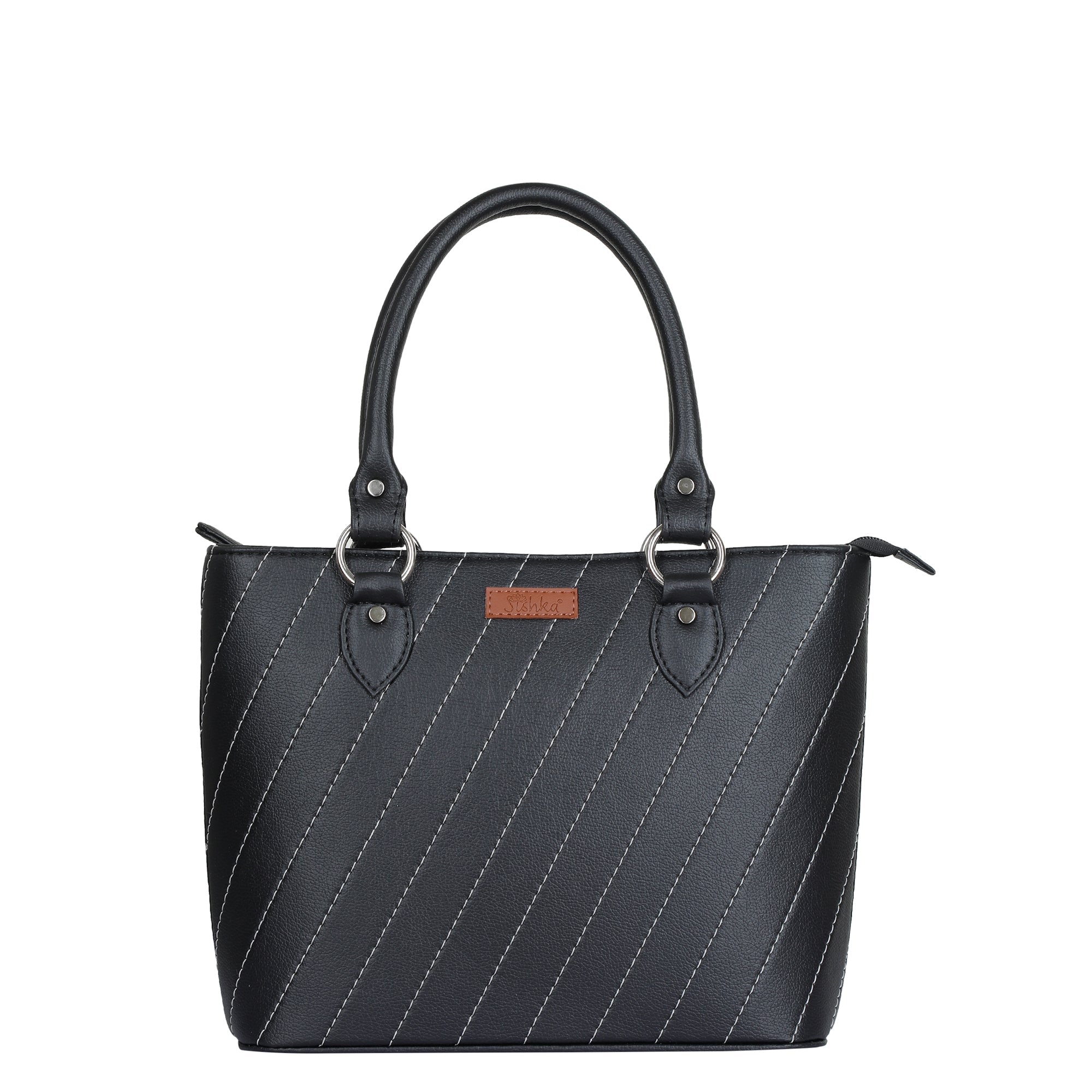 Sishka Black Hand Bag for Women – Vegan Leather Tote Satchel with Top Handle – Stylish Shoulder Bag