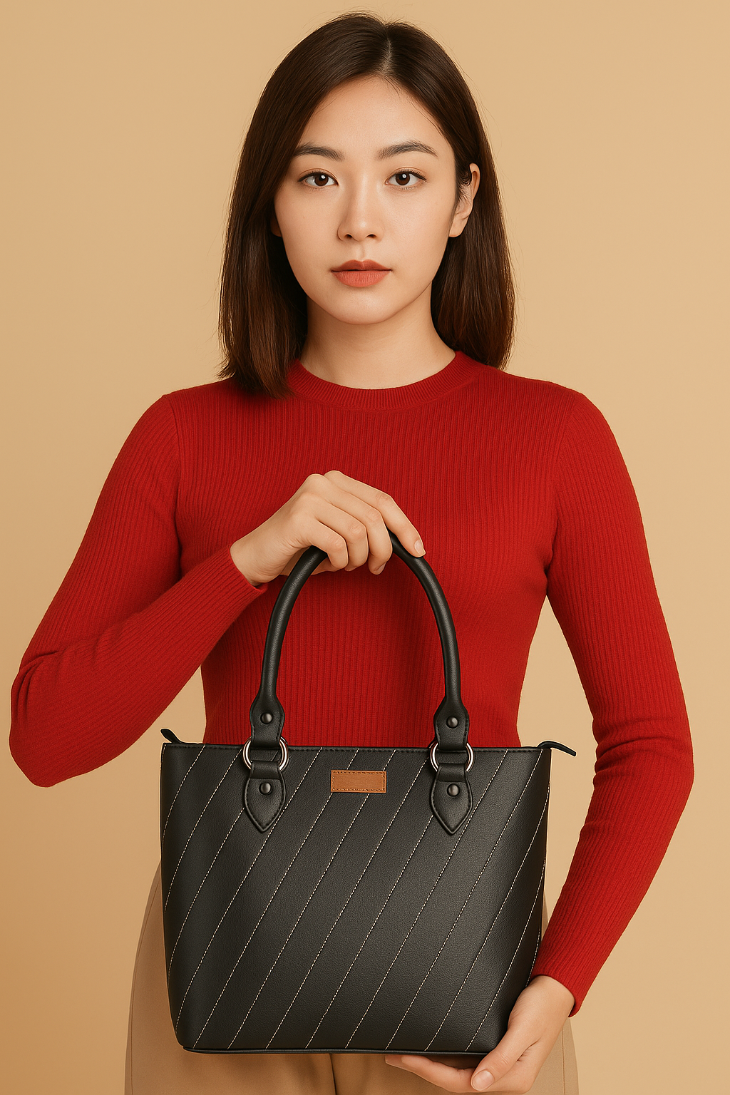Sishka Black Hand Bag for Women – Vegan Leather Tote Satchel with Top Handle – Stylish Shoulder Bag