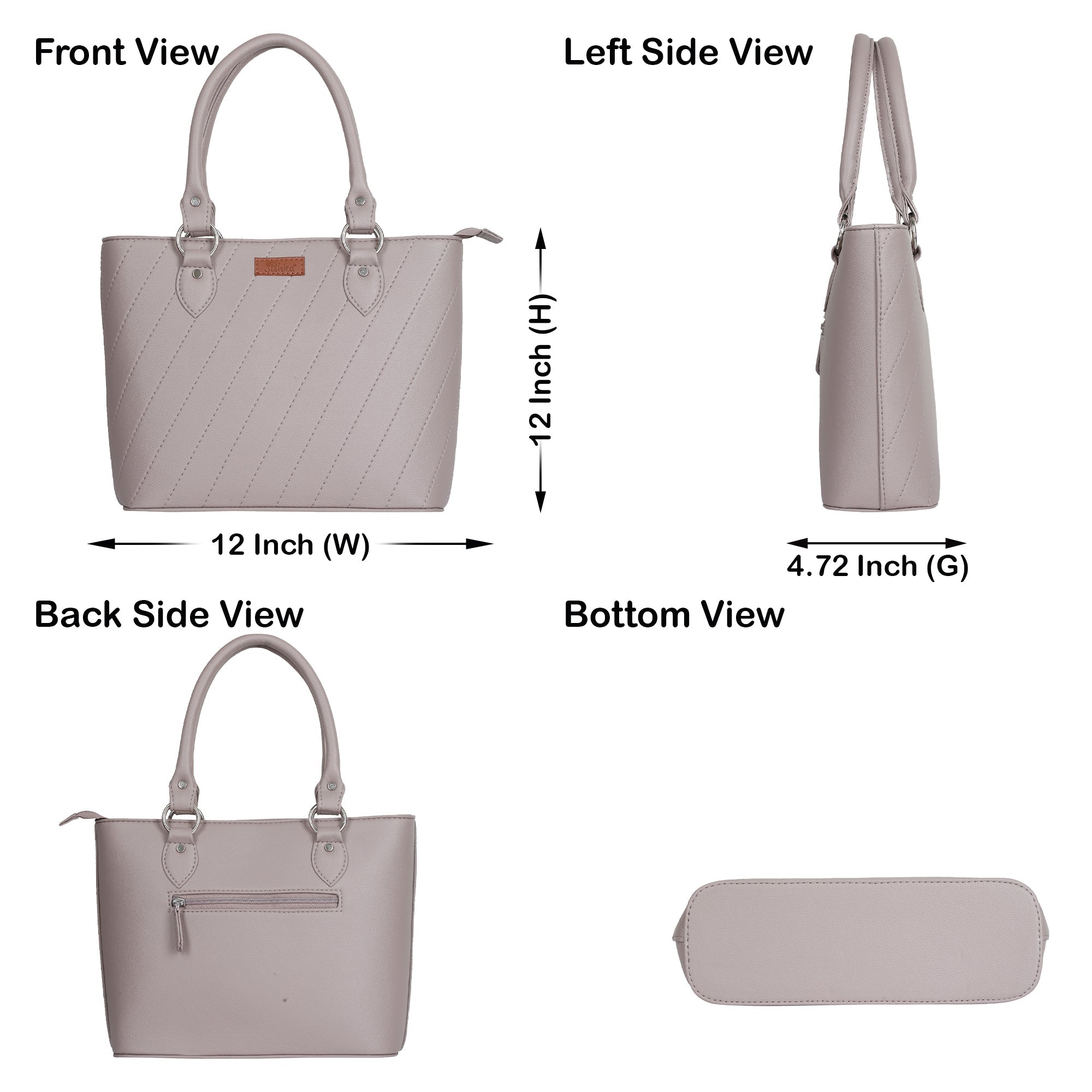 Mauve Vegan Leather Tote Satchel – Women’s Top Handle Shoulder Bag