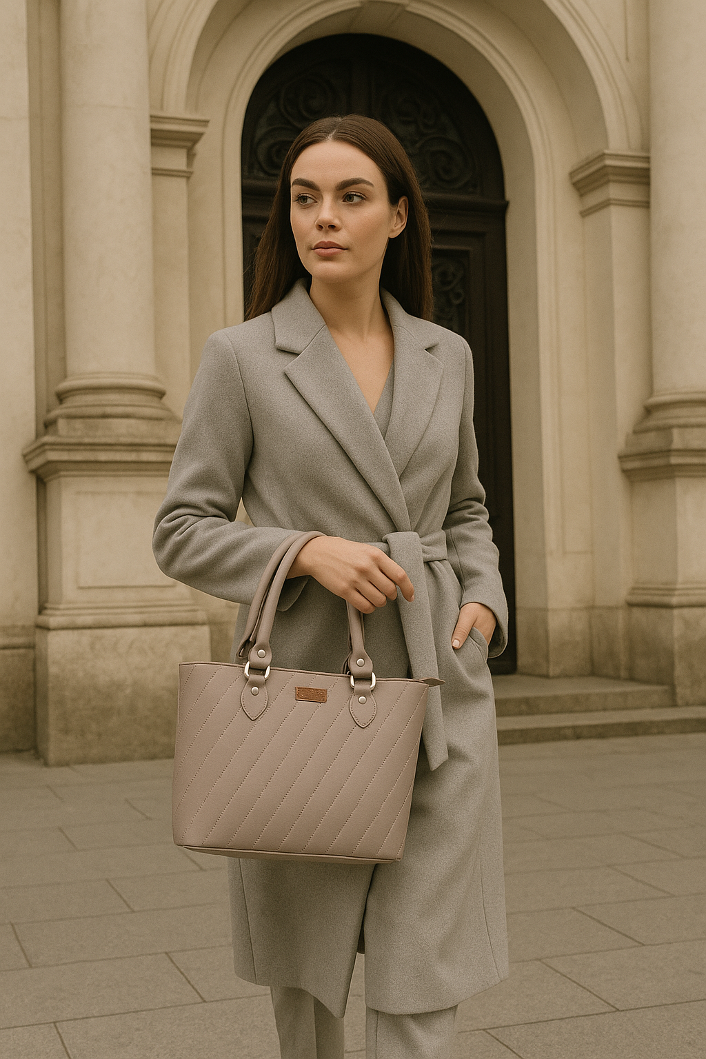 Sishka Mauve Hand Bag for Women – Elegant Vegan Leather Satchel Tote Bag – Compact Shoulder Carry