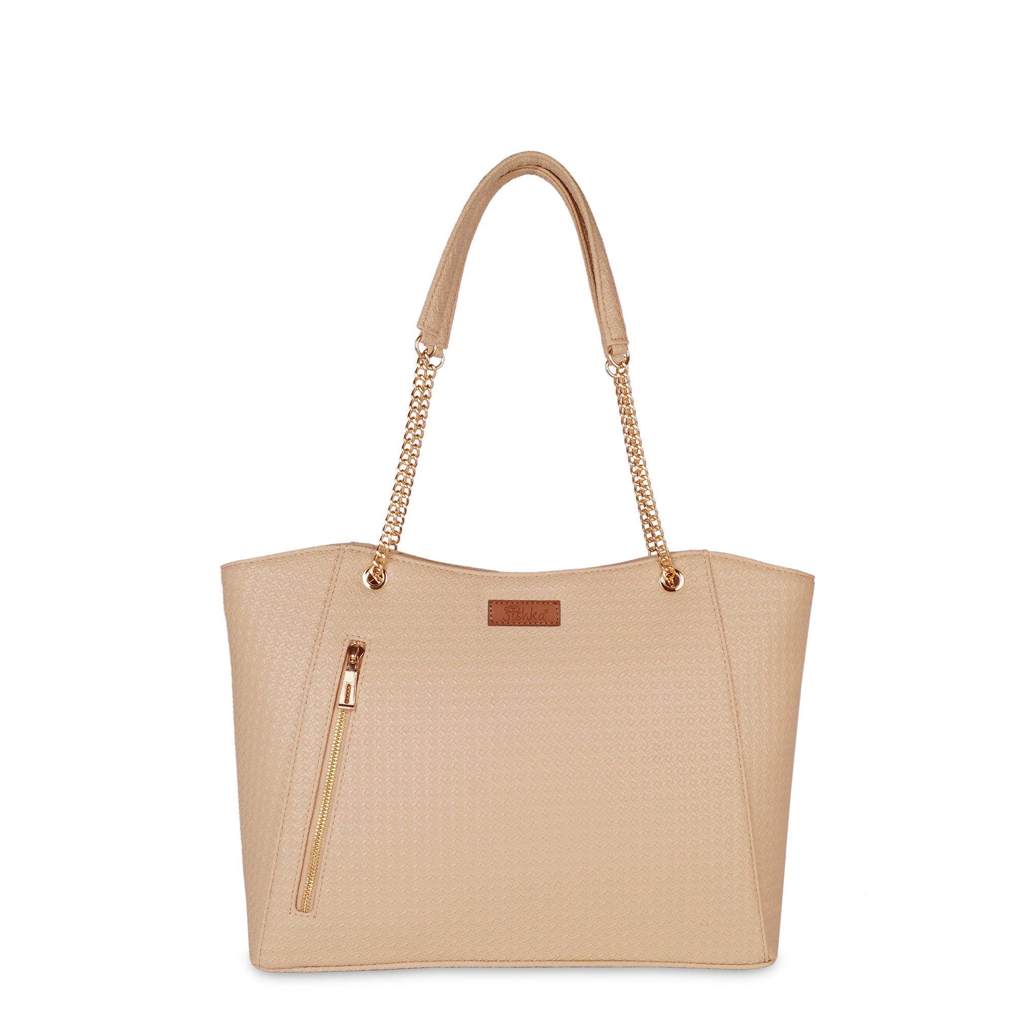 Sishka Beige Satchel Handbag for Women – Vegan Leather Top Handle Tote & Shoulder Bag