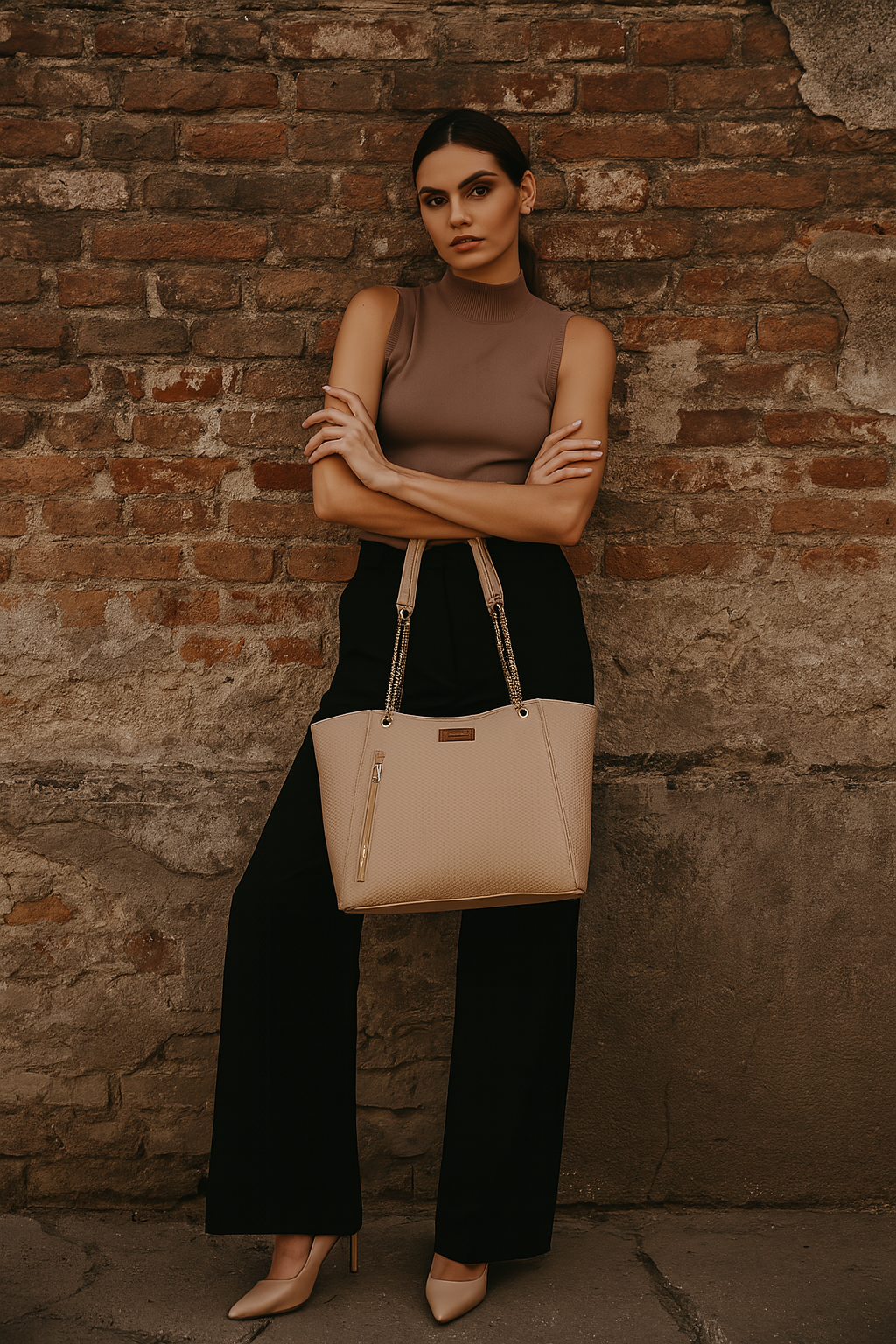 Sishka Beige Satchel Handbag for Women – Vegan Leather Top Handle Tote & Shoulder Bag