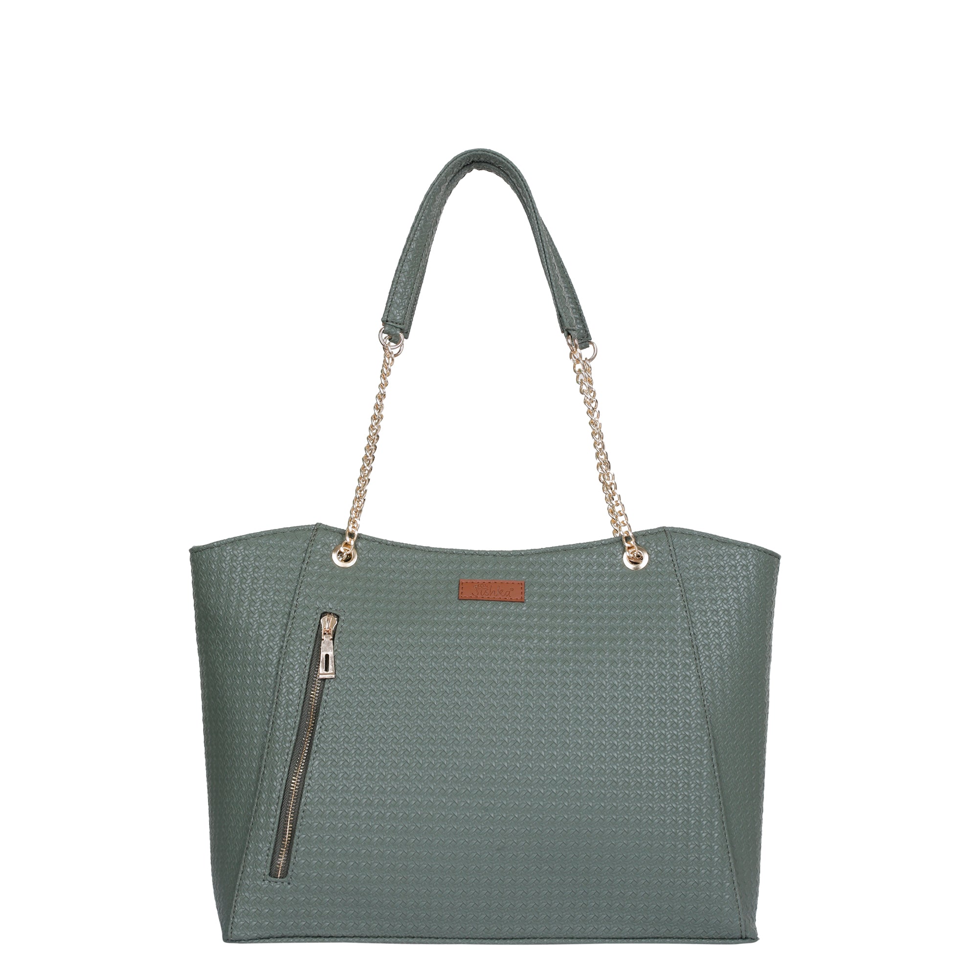 Sishka Green Vegan Leather Satchel – Elegant Women’s Tote, Shoulder Handbag with Top Handles