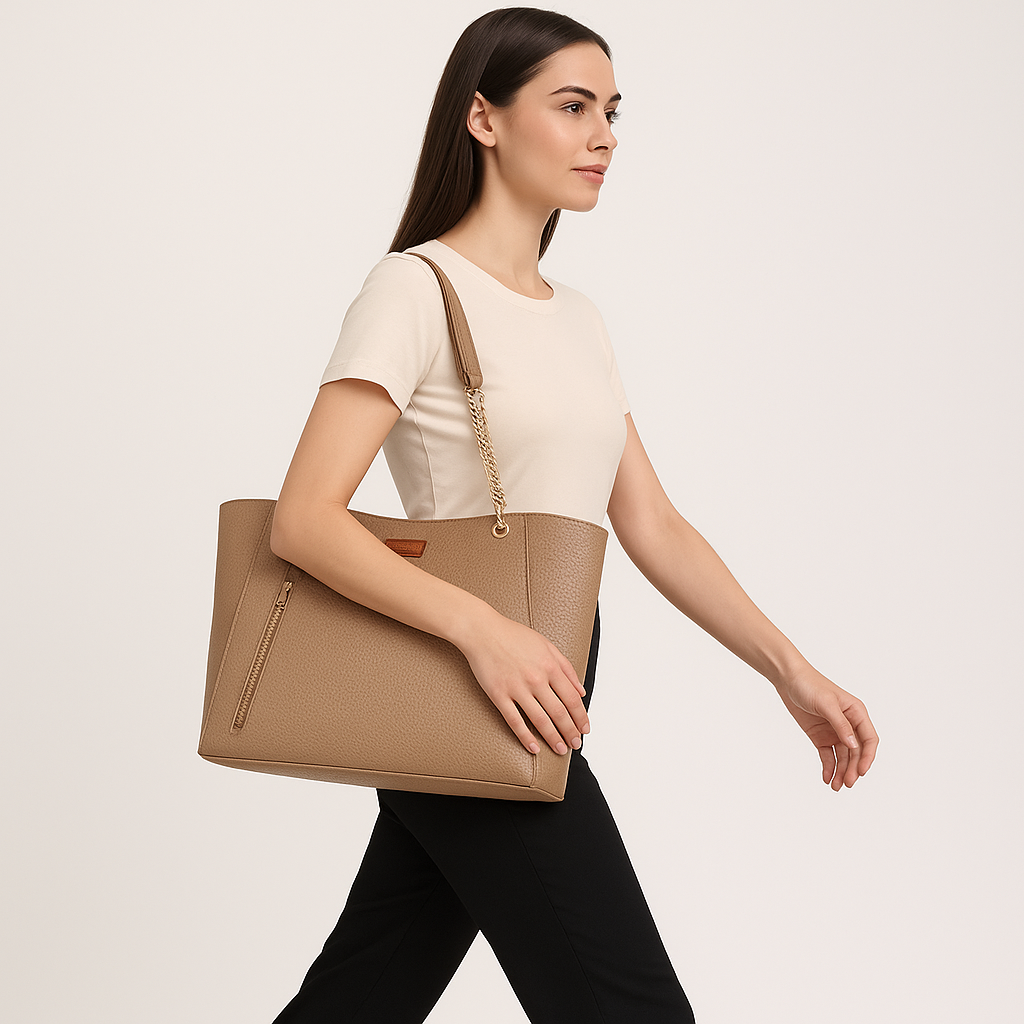 Sishka Taupe Satchel Handbag – Women’s Vegan Leather Top Handle Tote & Shoulder Bag