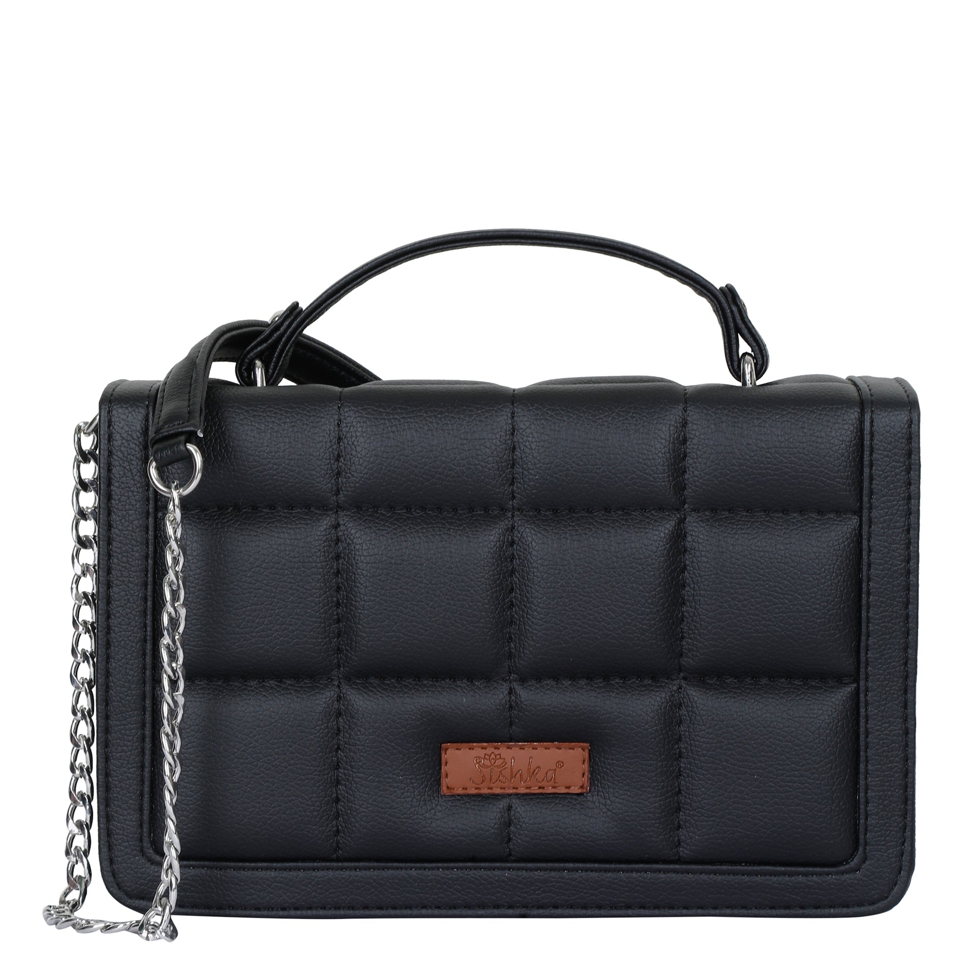 Sishka Black Crossbody Sling Bag for Women – Vegan Leather Purse with Chain Strap & Top Handle