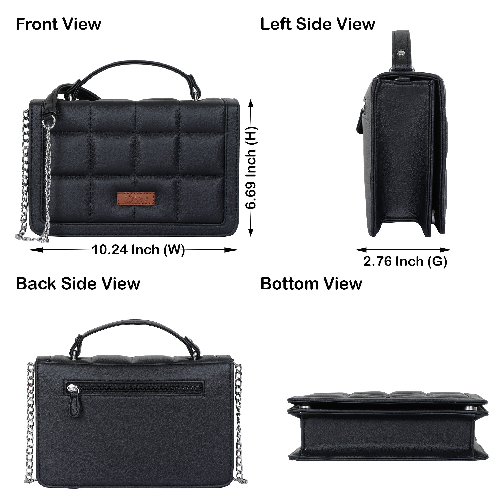 Black Faux Leather Crossbody Sling Bag – Women’s Chain Strap Shoulder Handbag