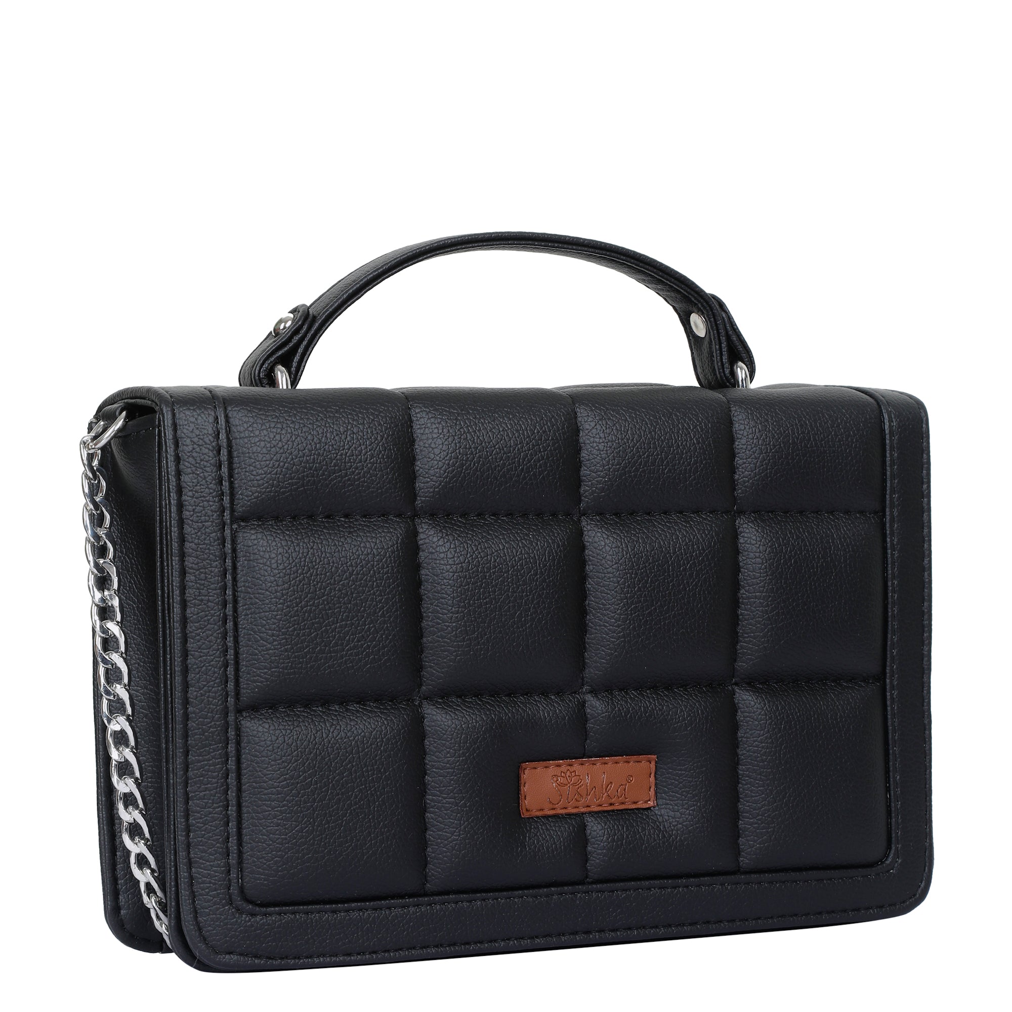 Black Faux Leather Crossbody Sling Bag – Women’s Chain Strap Shoulder Handbag