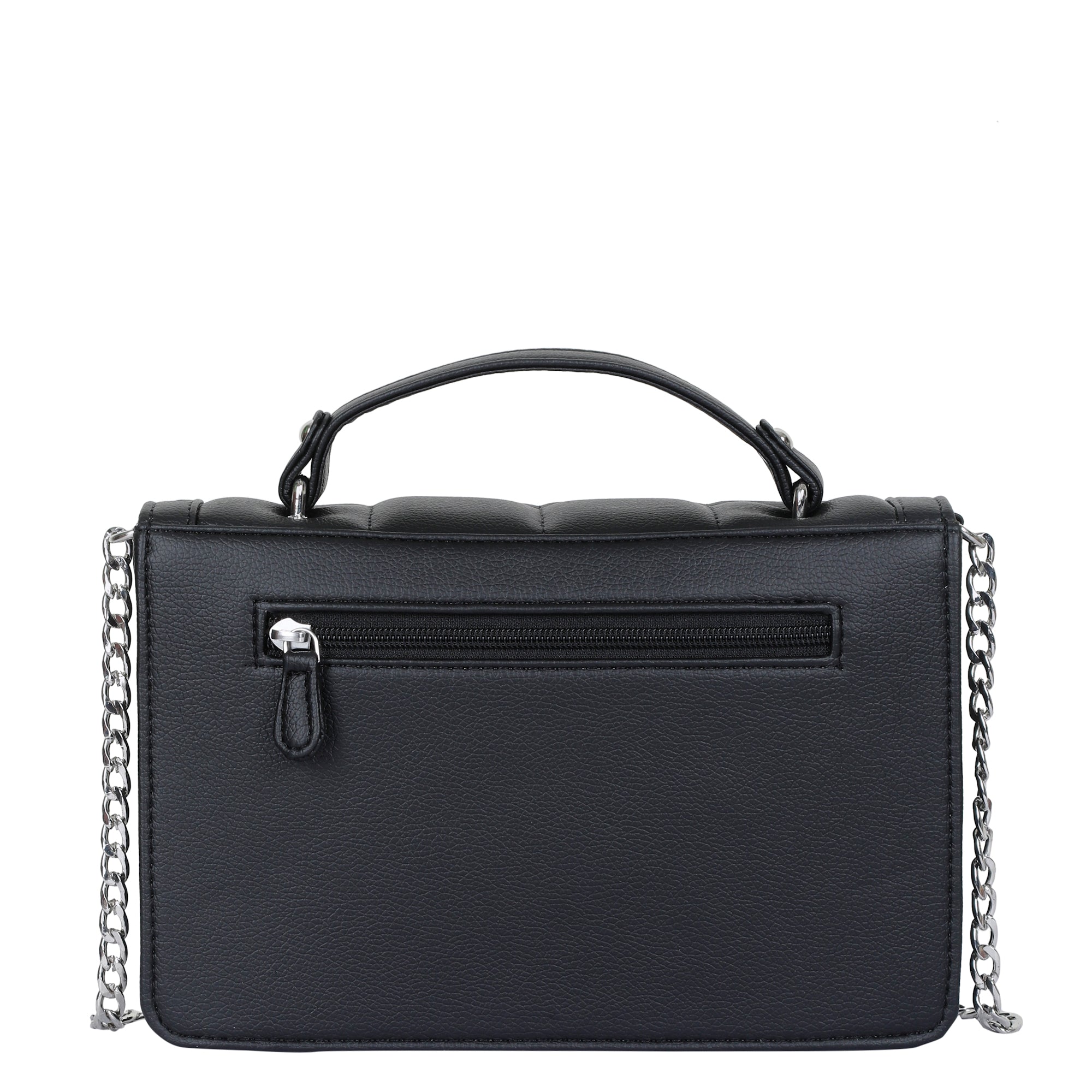 Black Faux Leather Crossbody Sling Bag – Women’s Chain Strap Shoulder Handbag