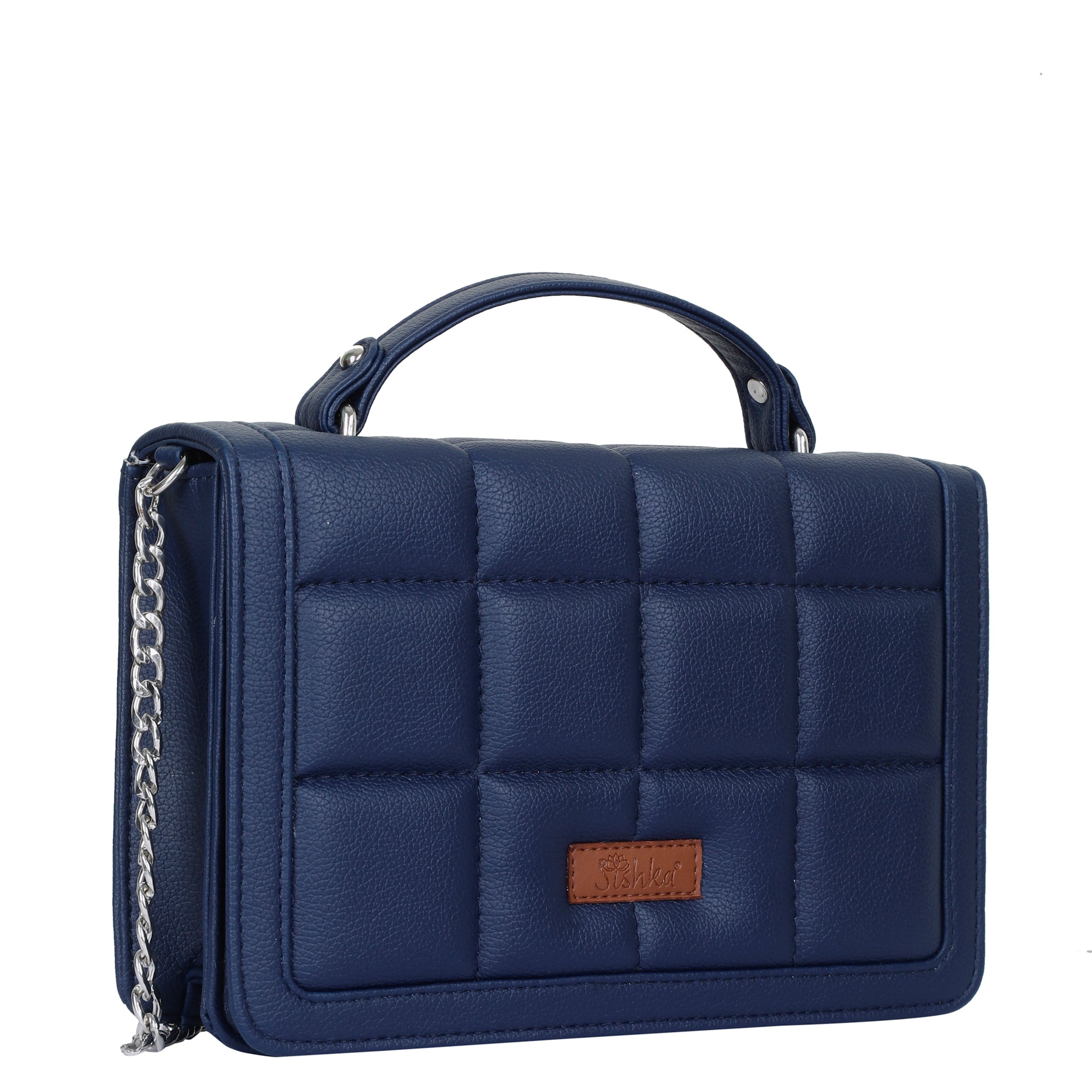 Blue Faux Leather Crossbody Sling Bag – Women’s Chain Strap Shoulder Handbag