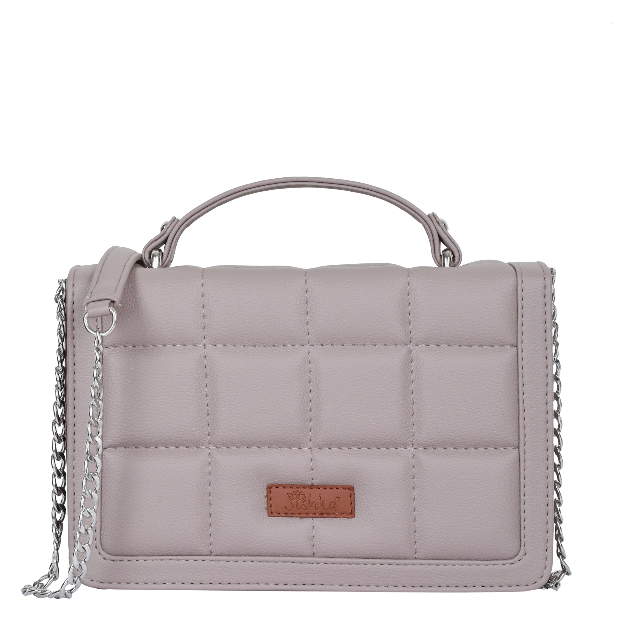 Sishka Mauve Vegan Leather Sling Bag – Women’s Crossbody Purse with Top Handle and Chain Strap