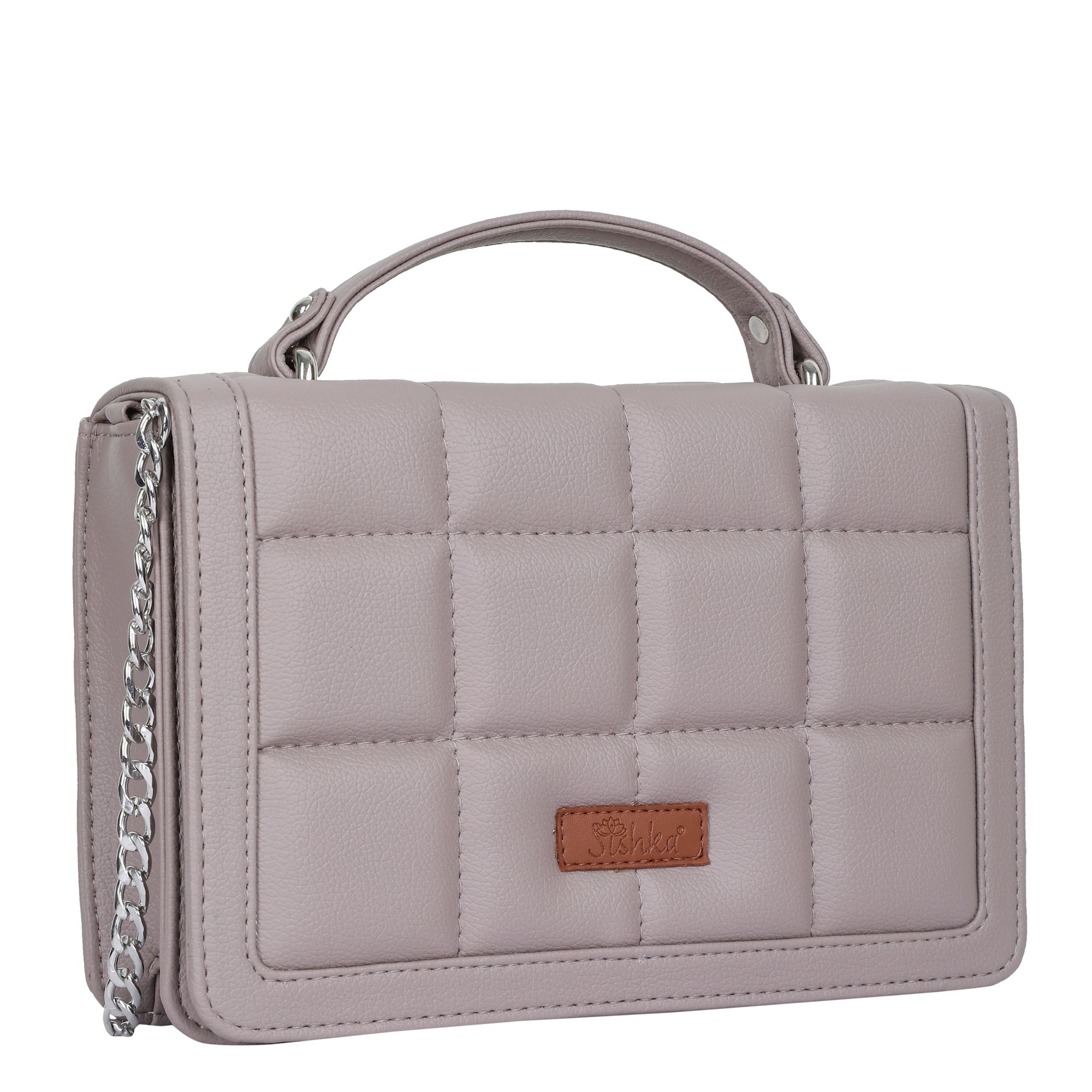 Mauve Faux Leather Crossbody Sling Bag – Women’s Chain Strap Shoulder Handbag