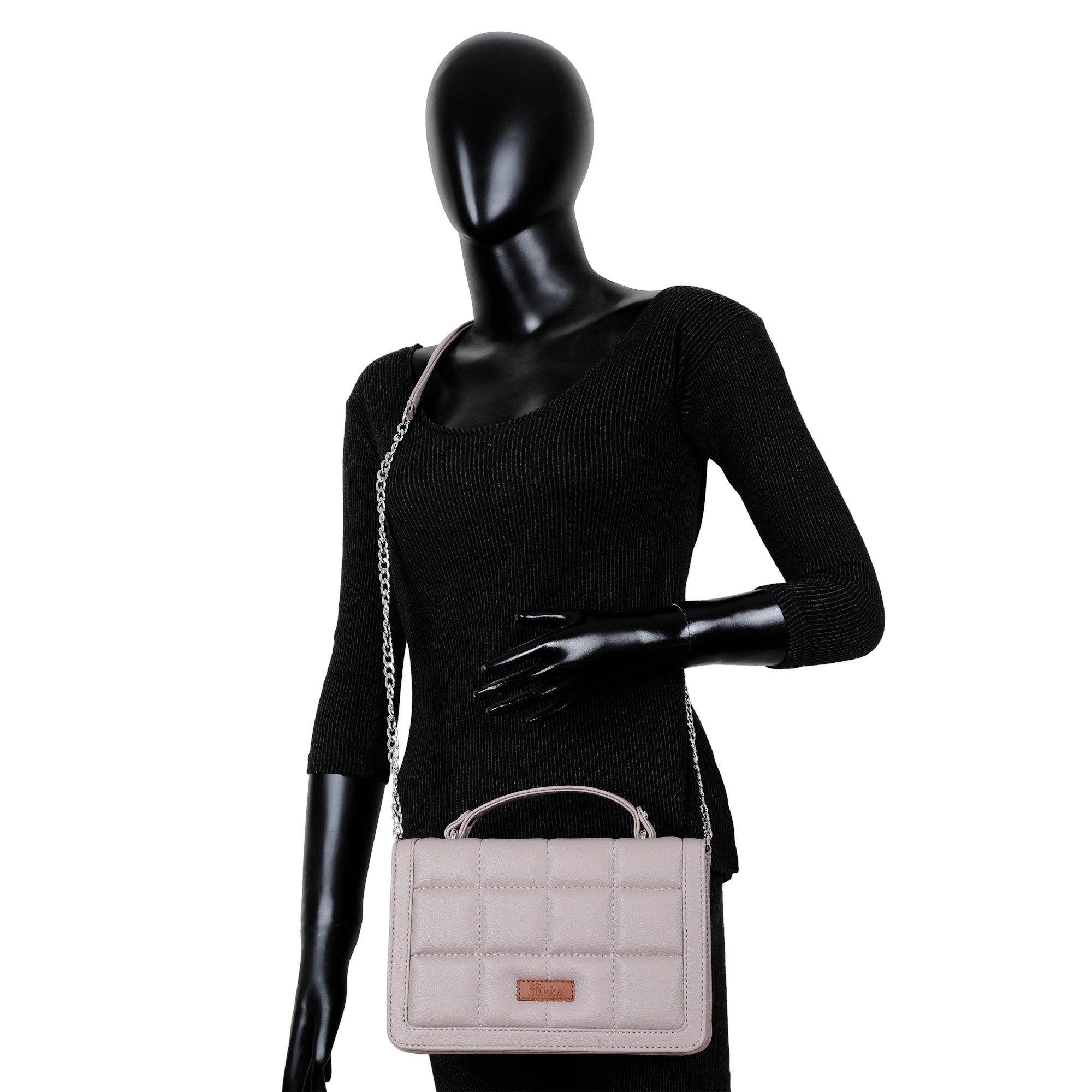 Mauve Faux Leather Crossbody Sling Bag – Women’s Chain Strap Shoulder Handbag