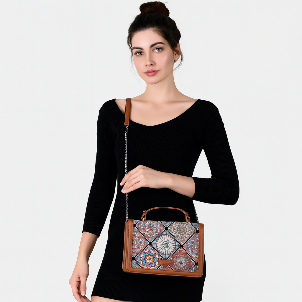 Sishka Multicolour Canvas  Crossbody Sling Bag with Chain Strap & Top Handle