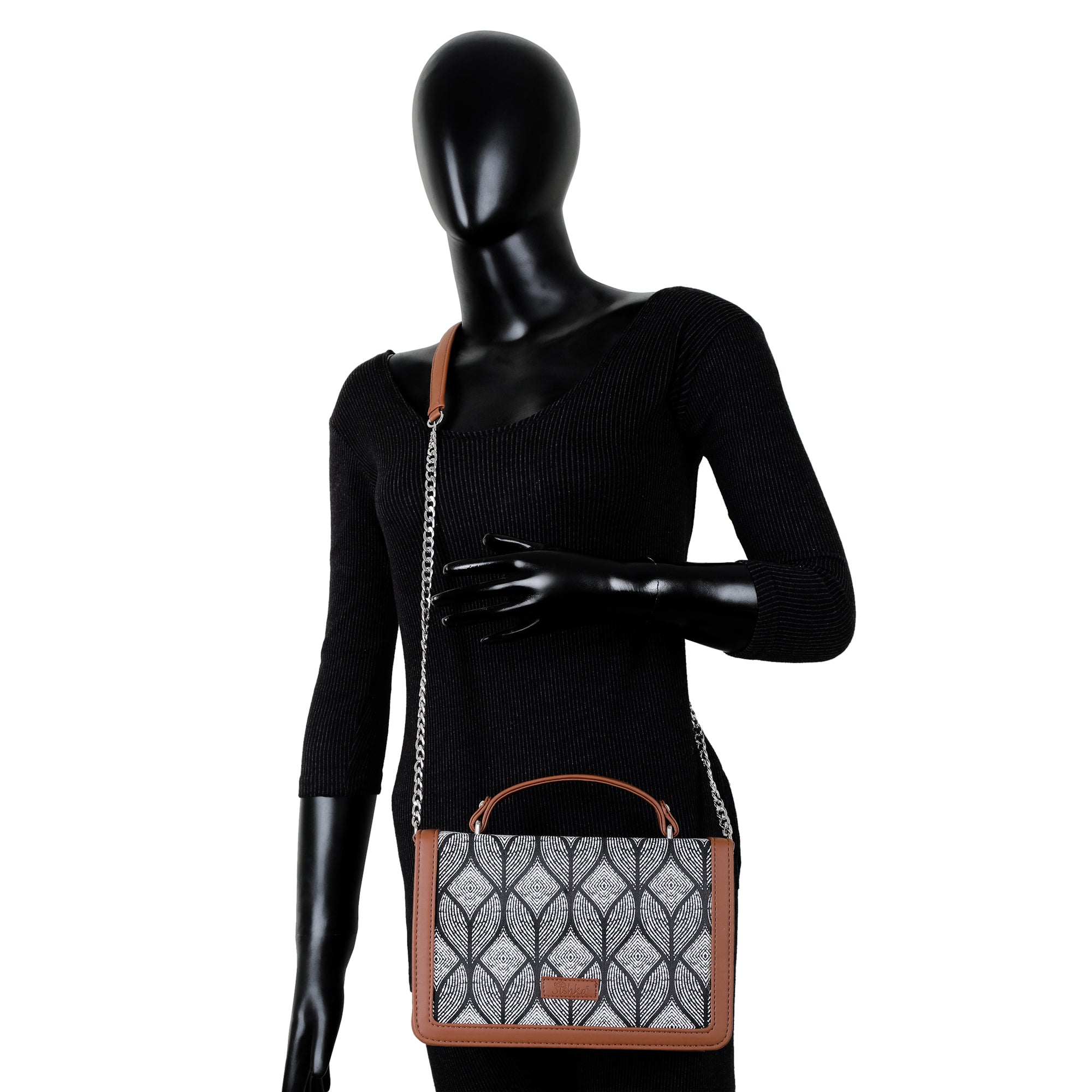 Sishka Monochrome Crossbody Sling Bag – Canvas Shoulder Purse with Leather Trim