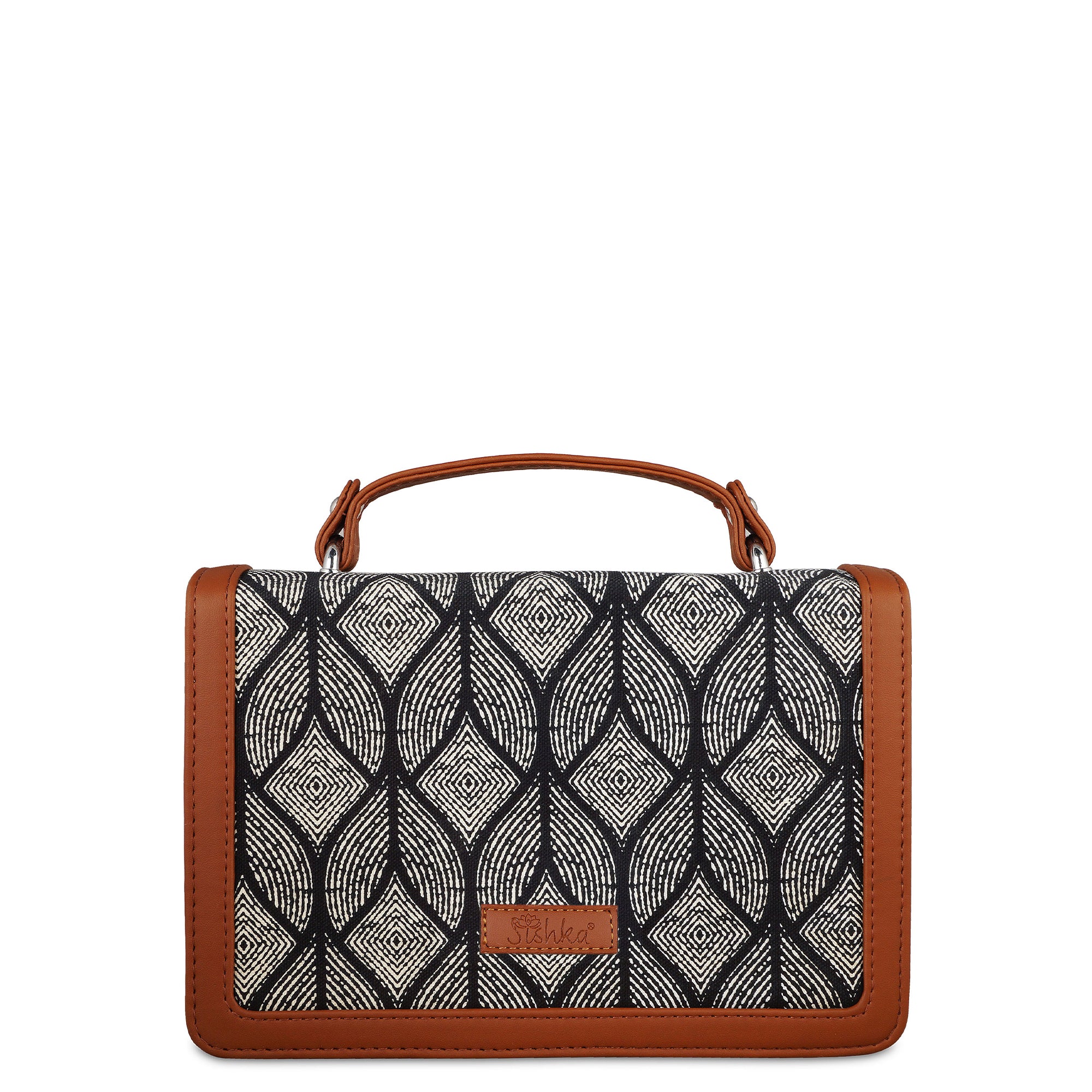 Sishka Monochrome Crossbody Sling Bag – Canvas Shoulder Purse with Leather Trim