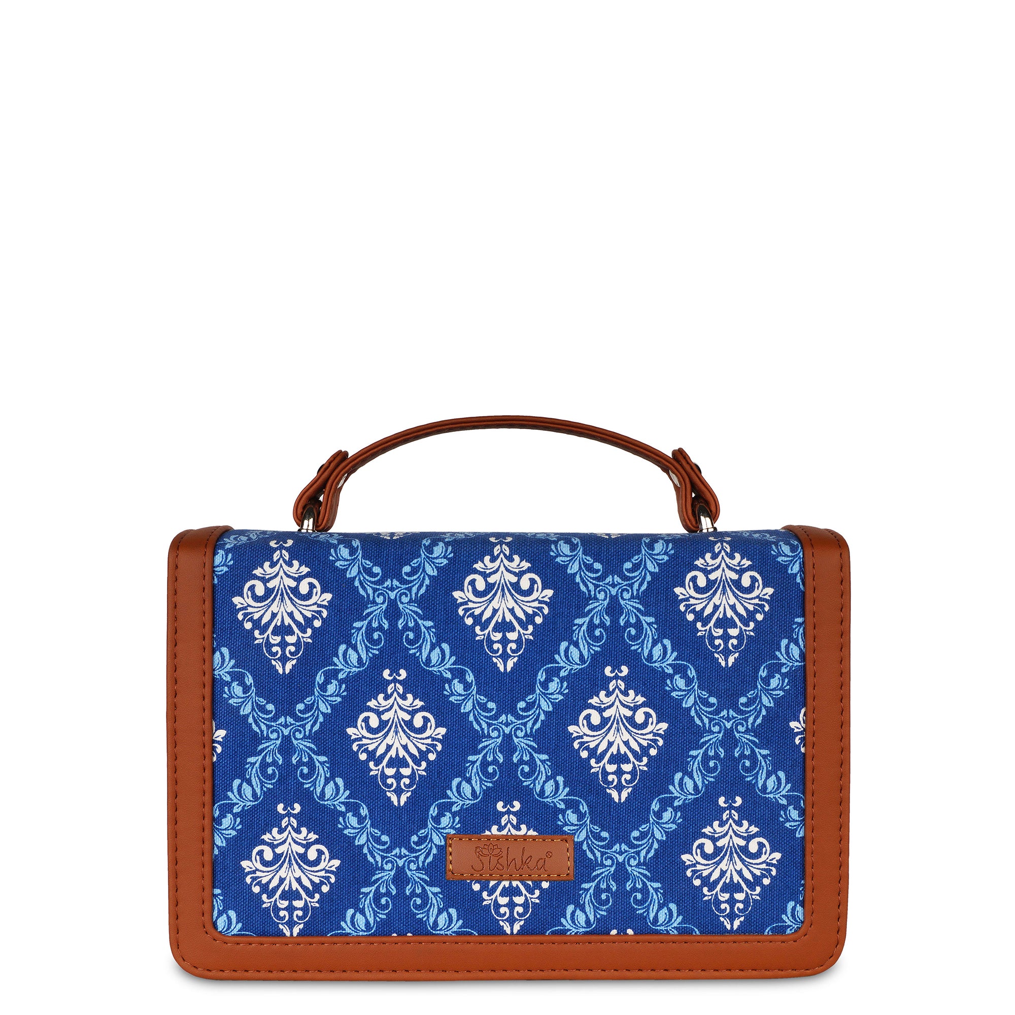 Sishka Blue Crossbody Sling Bag–Canvas Purse with Chain Strap & Handle for Women
