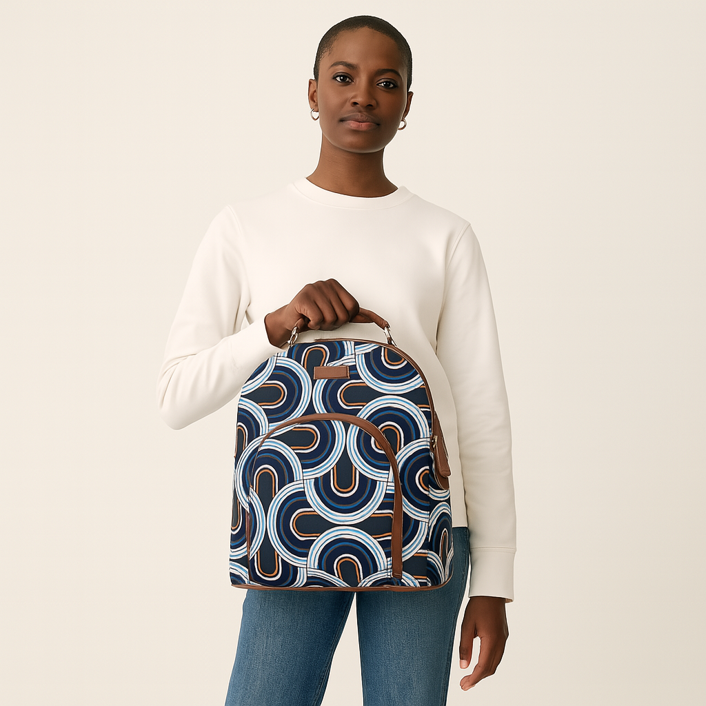 Abstract Handcrafted Printed Backpack – Stylish Shoulder Bag for Work & Travel