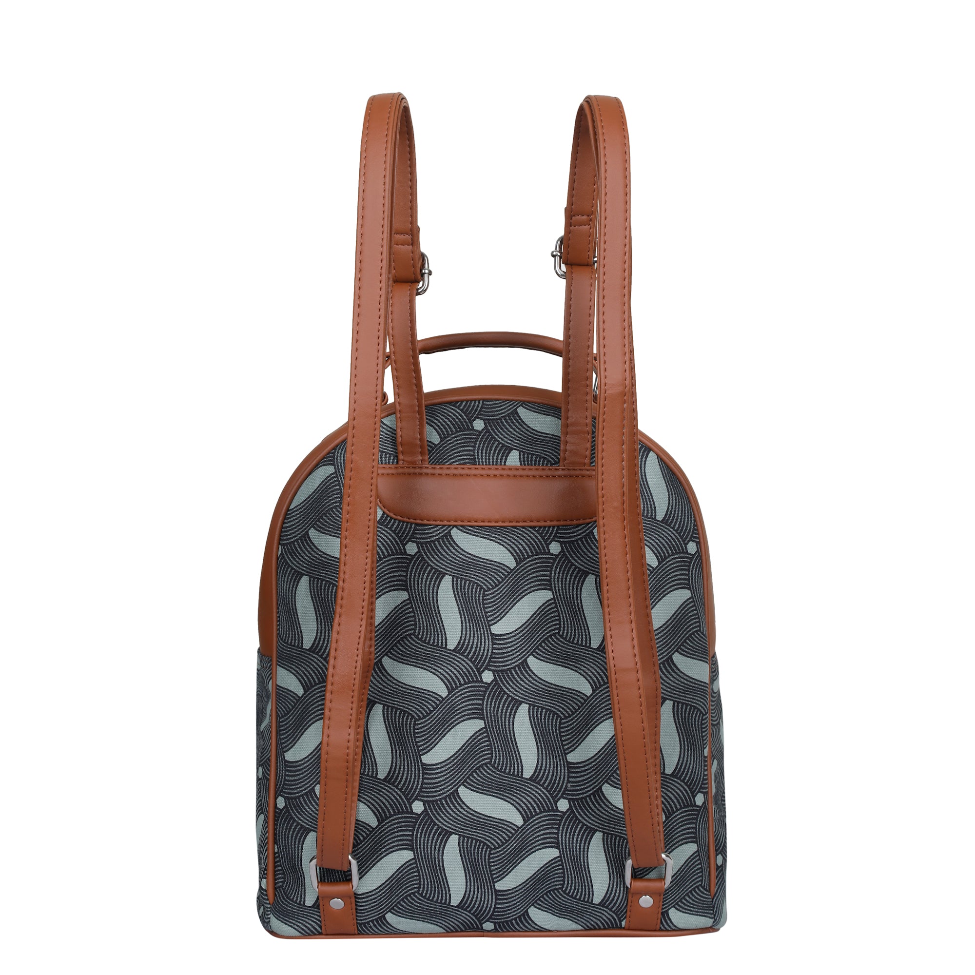 Handcrafted Printed Backpack – Faux Leather Trim & Stylish Fabric Bag