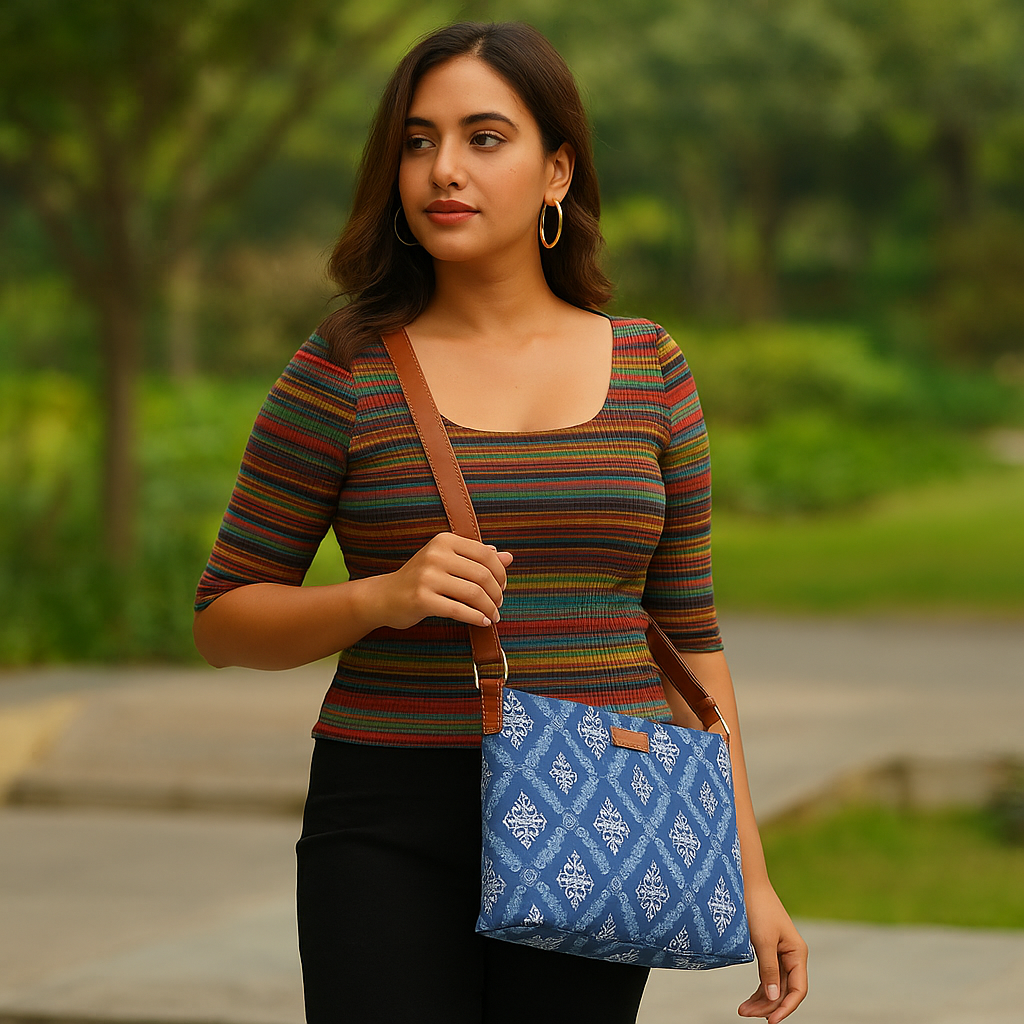Sishka Blue Crossbody Sling Bag – Canvas Women Purse for Office & Everyday Use