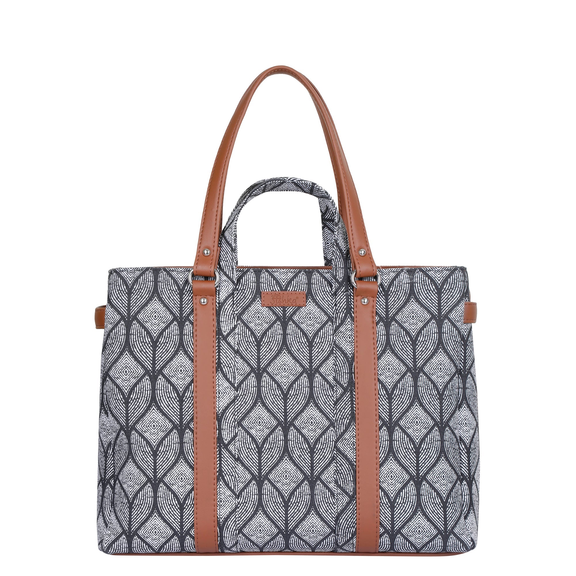 Monochrome Handcrafted Printed Tote Bag – Elegant Women’s Shoulder Purse with Vegan Handles