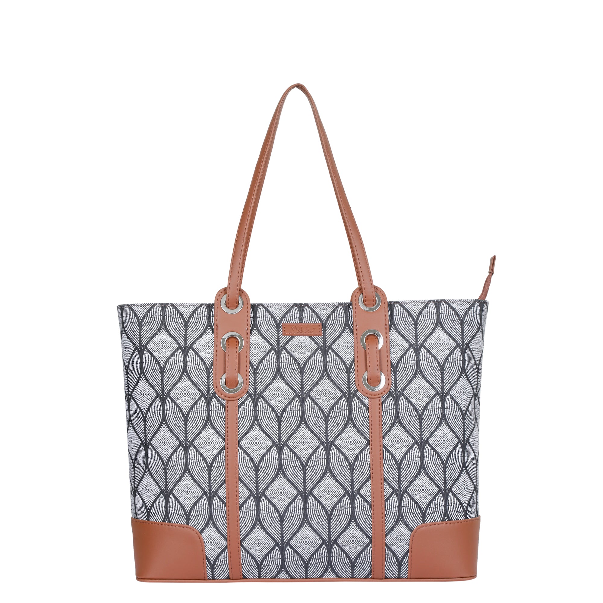 Monochrome Handcrafted Printed Tote Bag – Vegan-Trim Satchel for Women’s Work & Travel