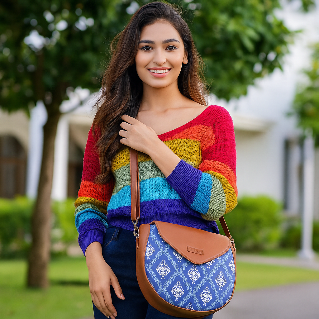 Sishka Blue Crossbody Sling Bag – Canvas Purse with Adjustable Strap for Women