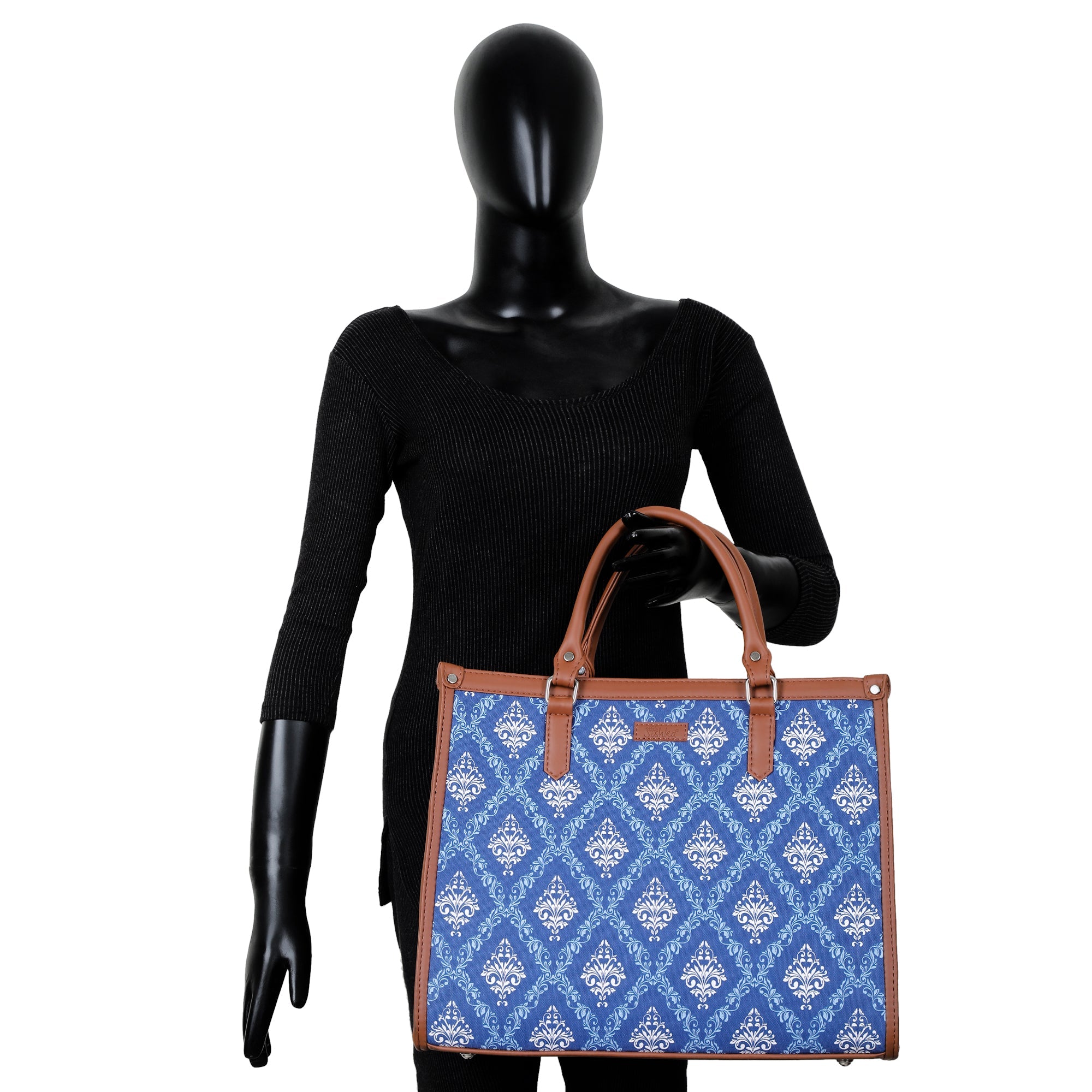 Blue Handcrafted Printed Laptop Bag – Shoulder Purse for Ladies’ Everyday & Office Use