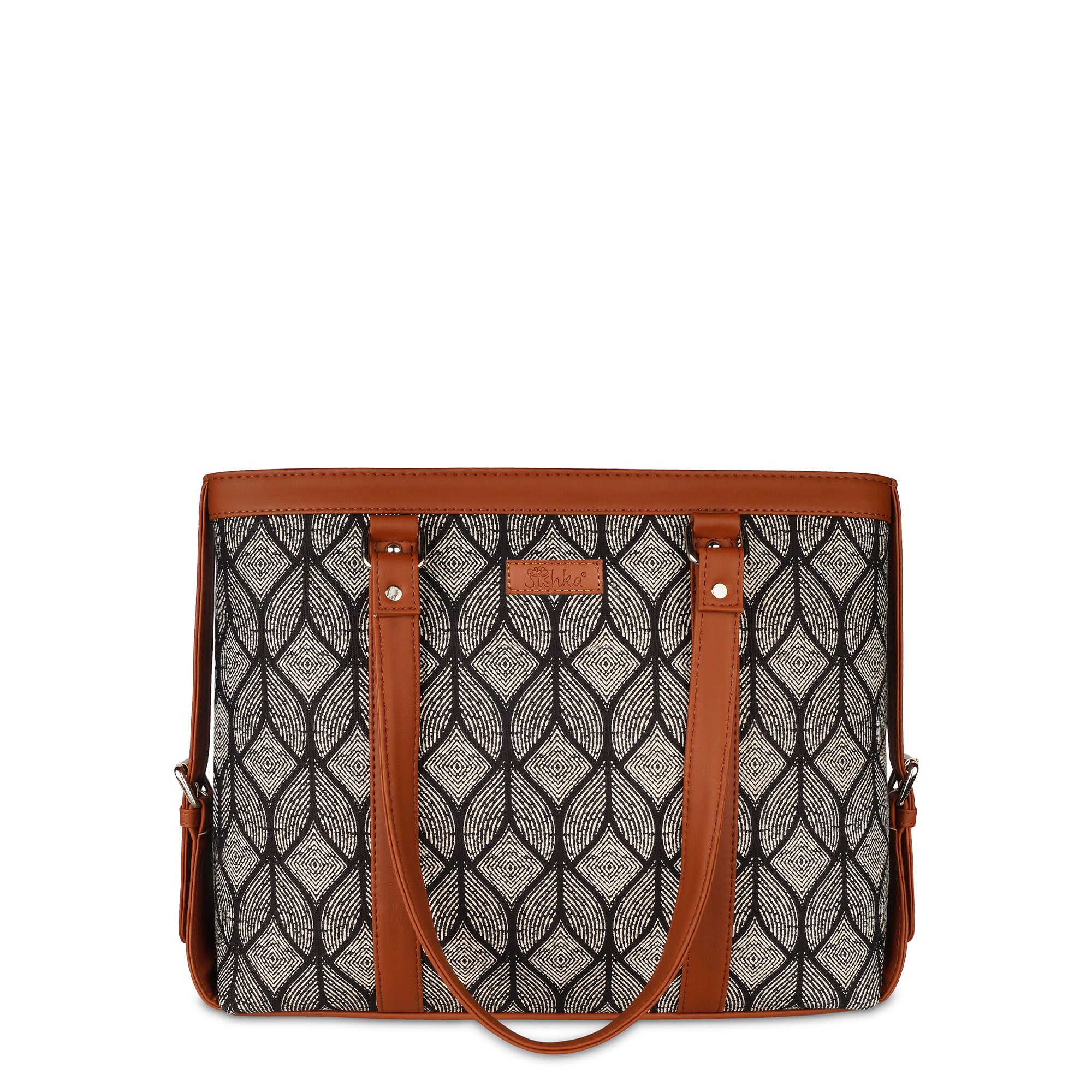 Monochrome Laptop Bag for Ladies – Elegant Handcrafted Printed Shoulder Tote for Office