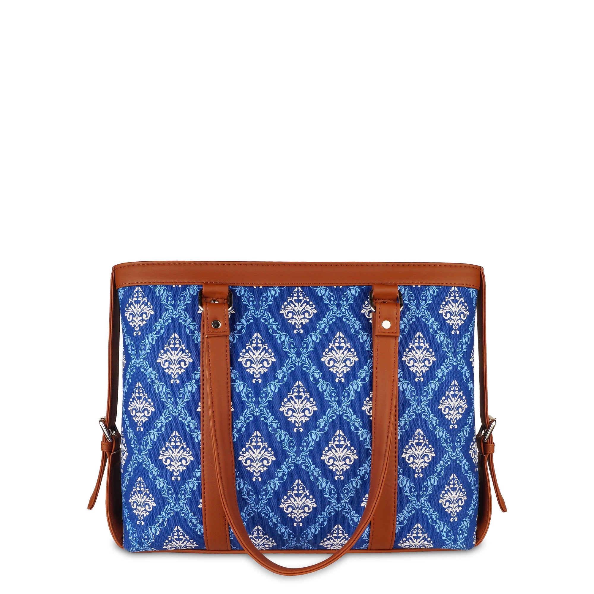 Blue Handcrafted Printed Laptop Bag for Women – Tote Satchel Purse for Work & Daily Use