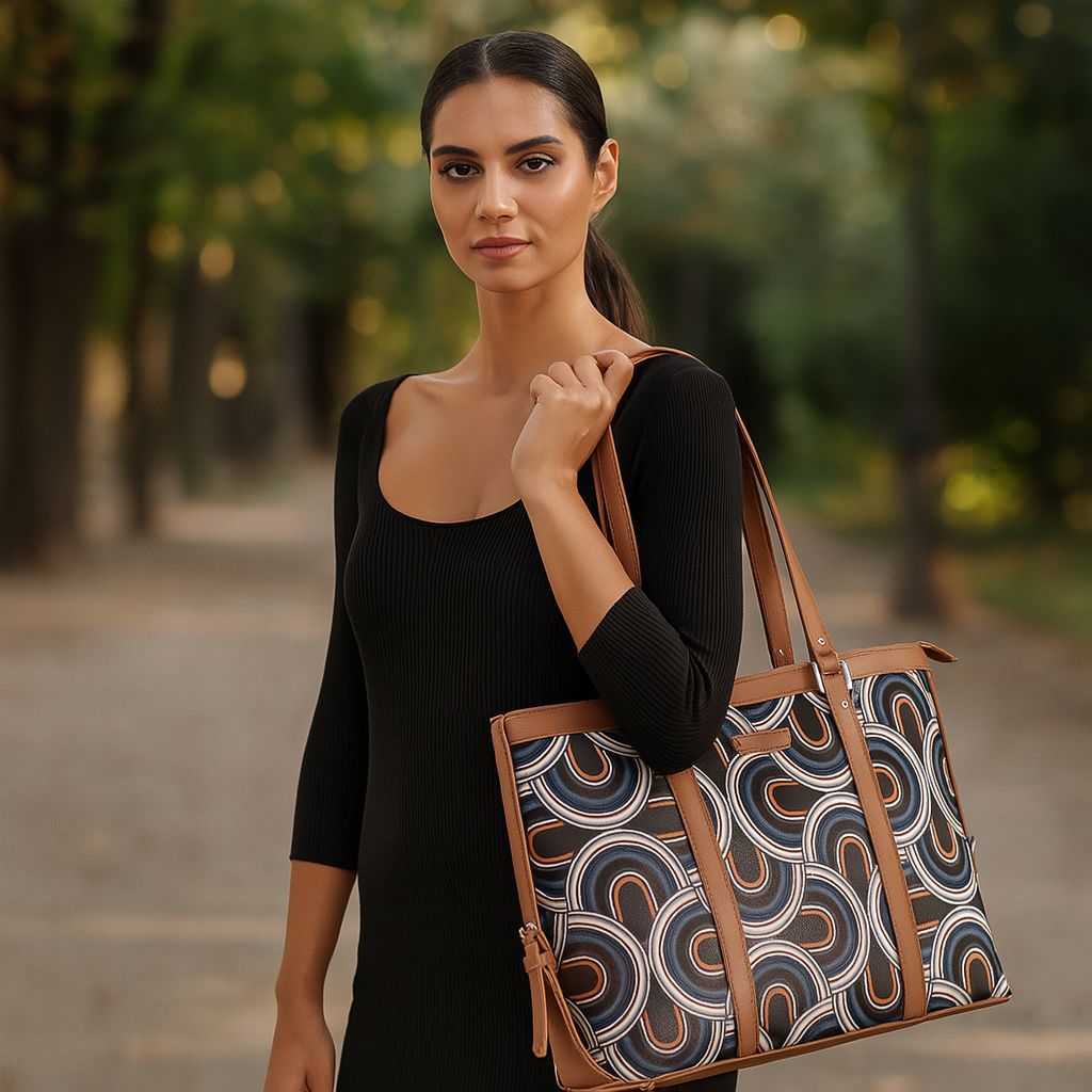 Abstract Handcrafted Printed Laptop Bag – Stylish Shoulder Tote for Women’s Everyday Use