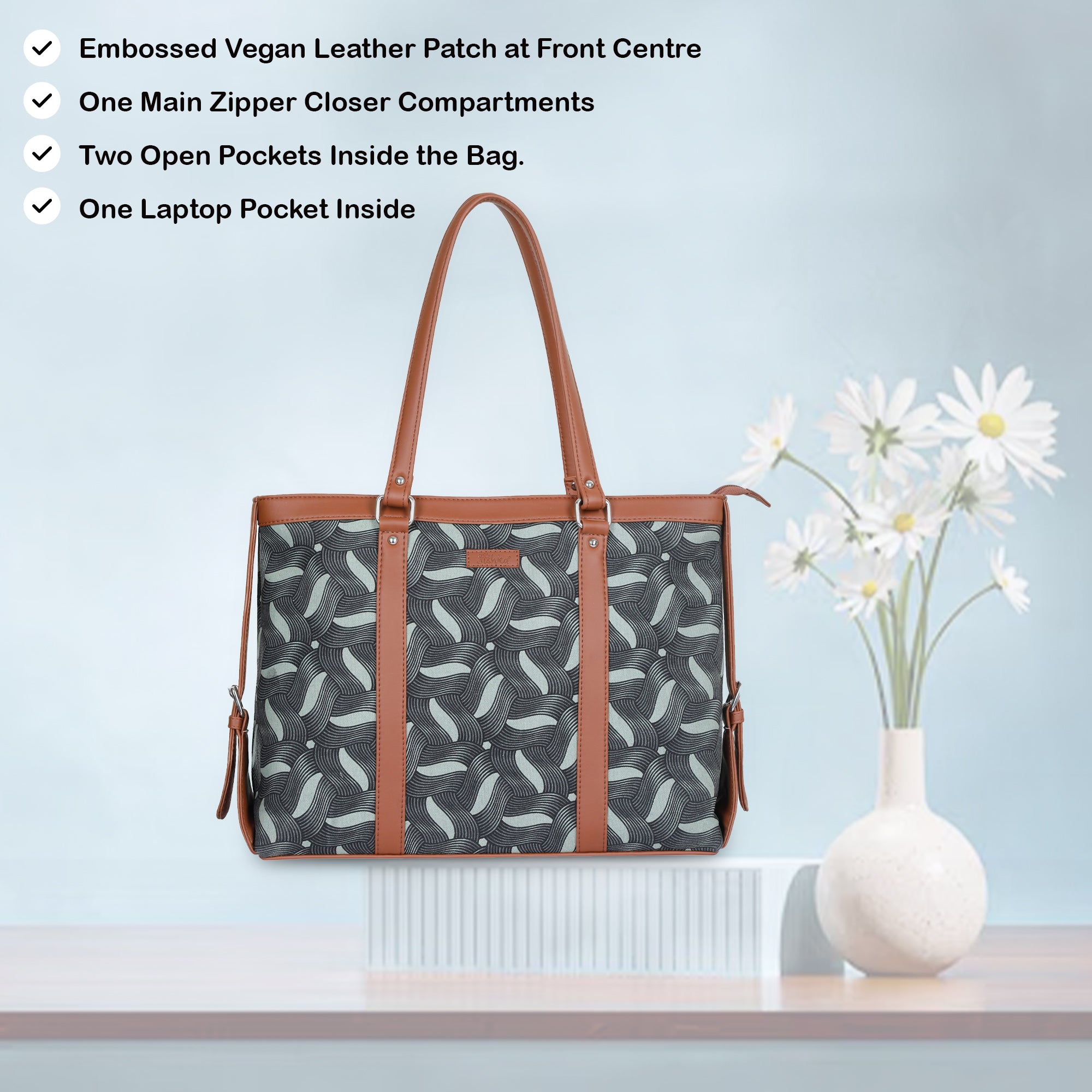 Olive Handcrafted Printed Laptop Bag for Ladies – Satchel Tote for Travel & Office Use