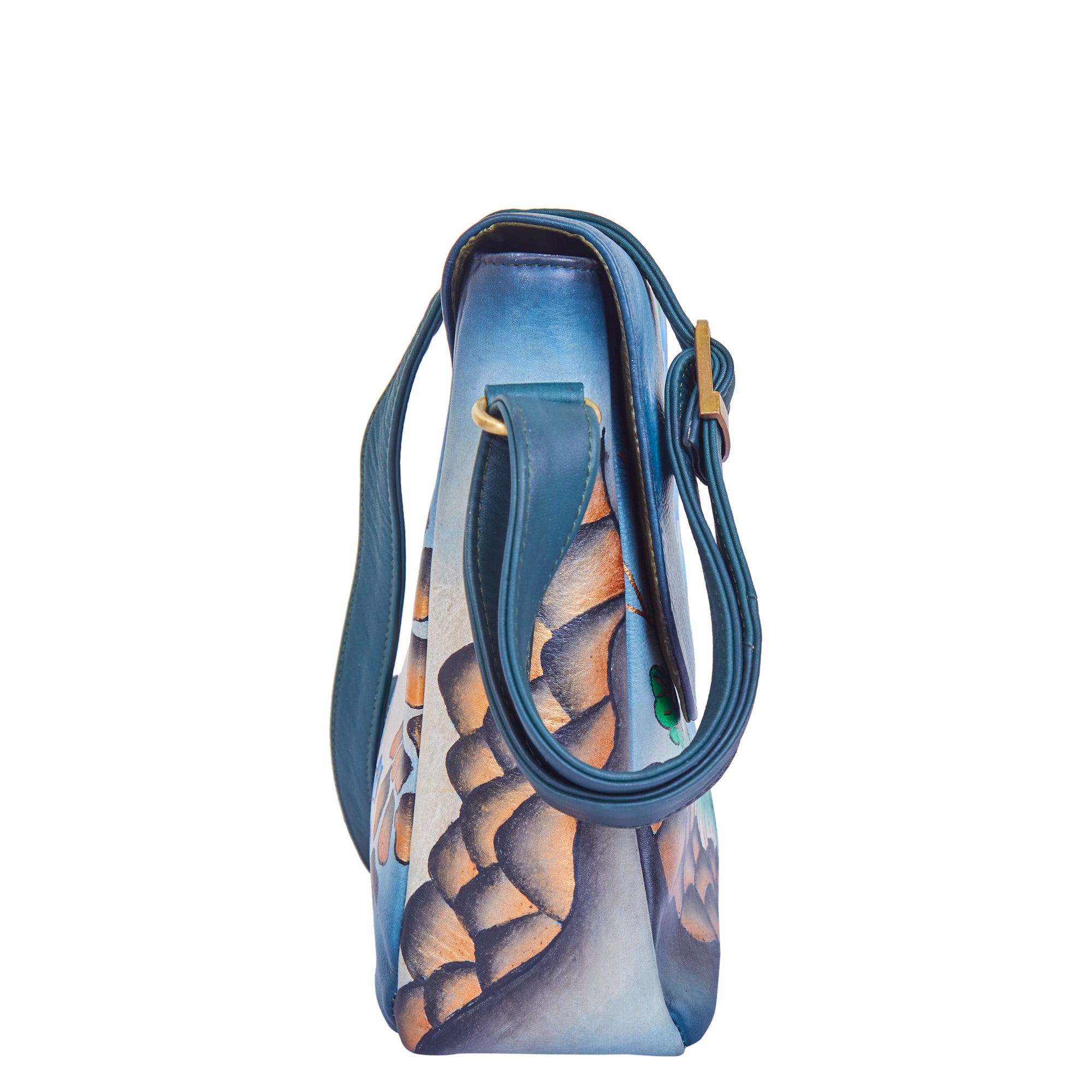 Women’s Floral Design Hand-Painted Leather Messenger Bag