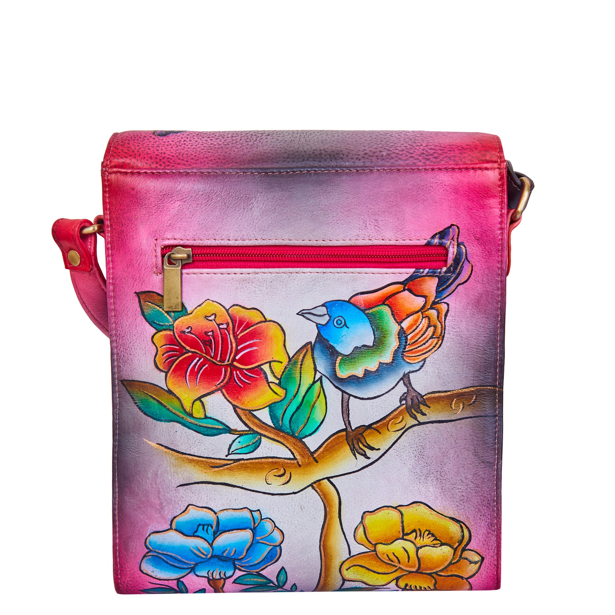 Hand-Painted Floral Elegance Crossbody Leather Bag