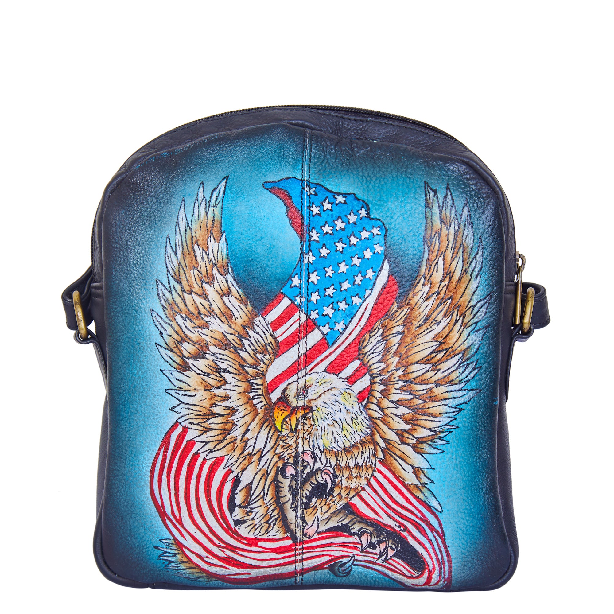 Sishka Hand-Painted Crossbody Bag Stars & Eagle Design